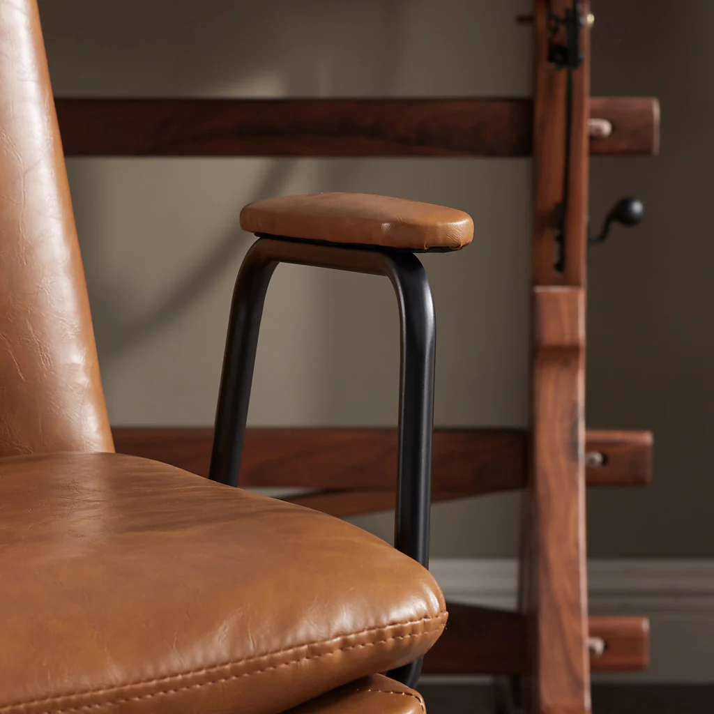 Brown Faux Leather Swivel Arm Chair By Homeroots - Image 2