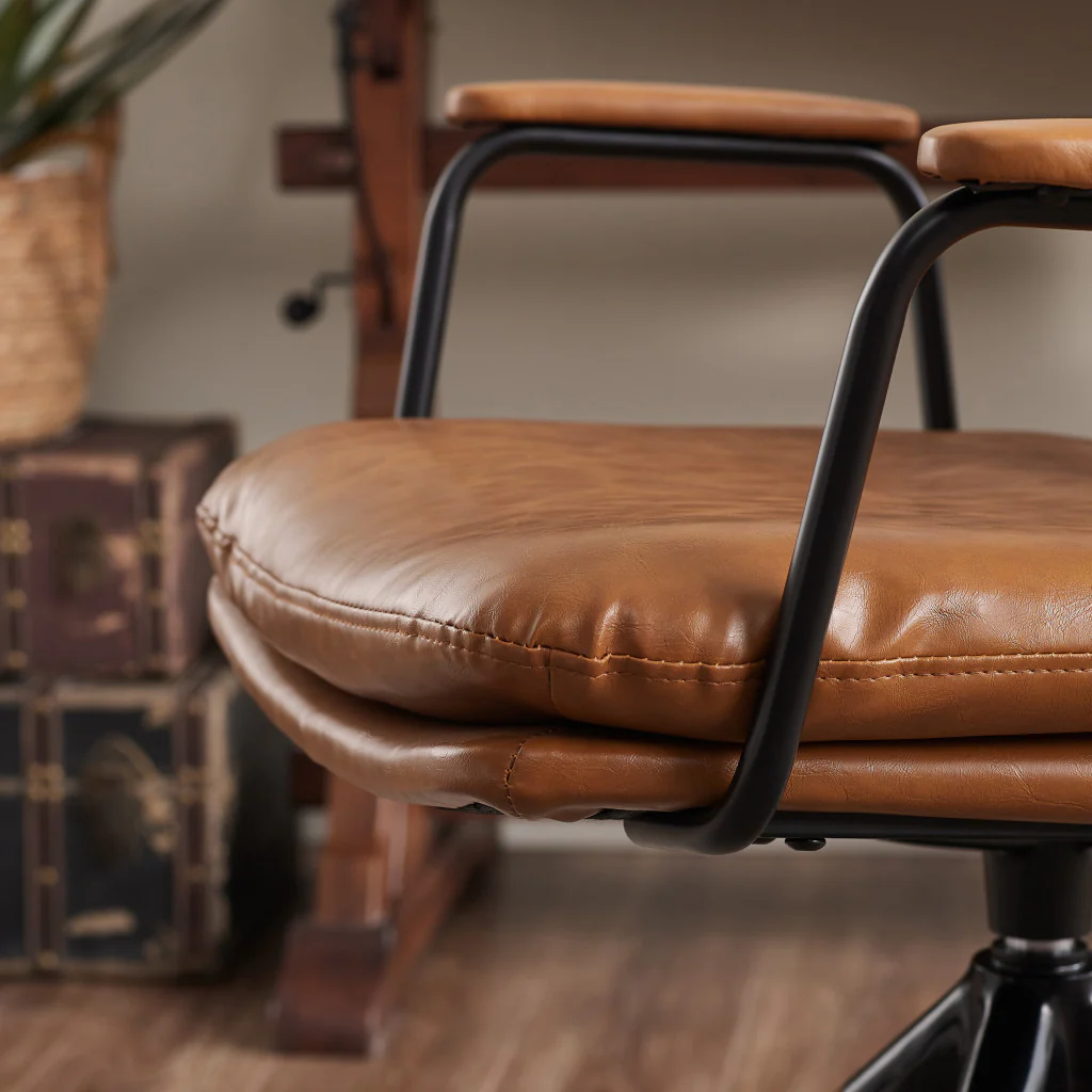 Brown Faux Leather Swivel Arm Chair By Homeroots - Image 5