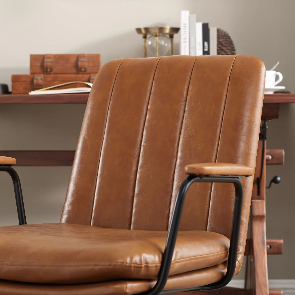 Brown Faux Leather Swivel Arm Chair By Homeroots - Image 6