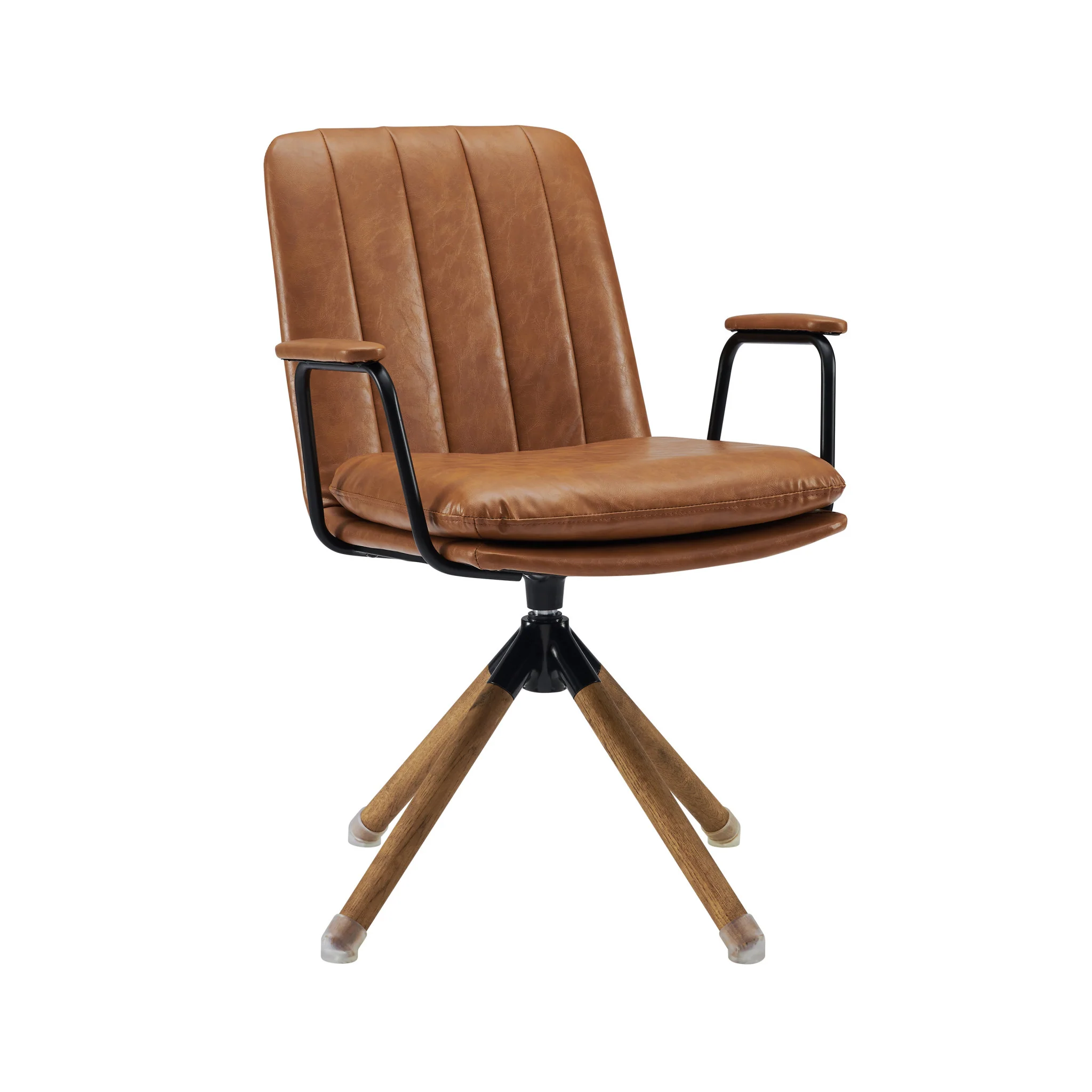 Brown Faux Leather Swivel Arm Chair By Homeroots - Image 8