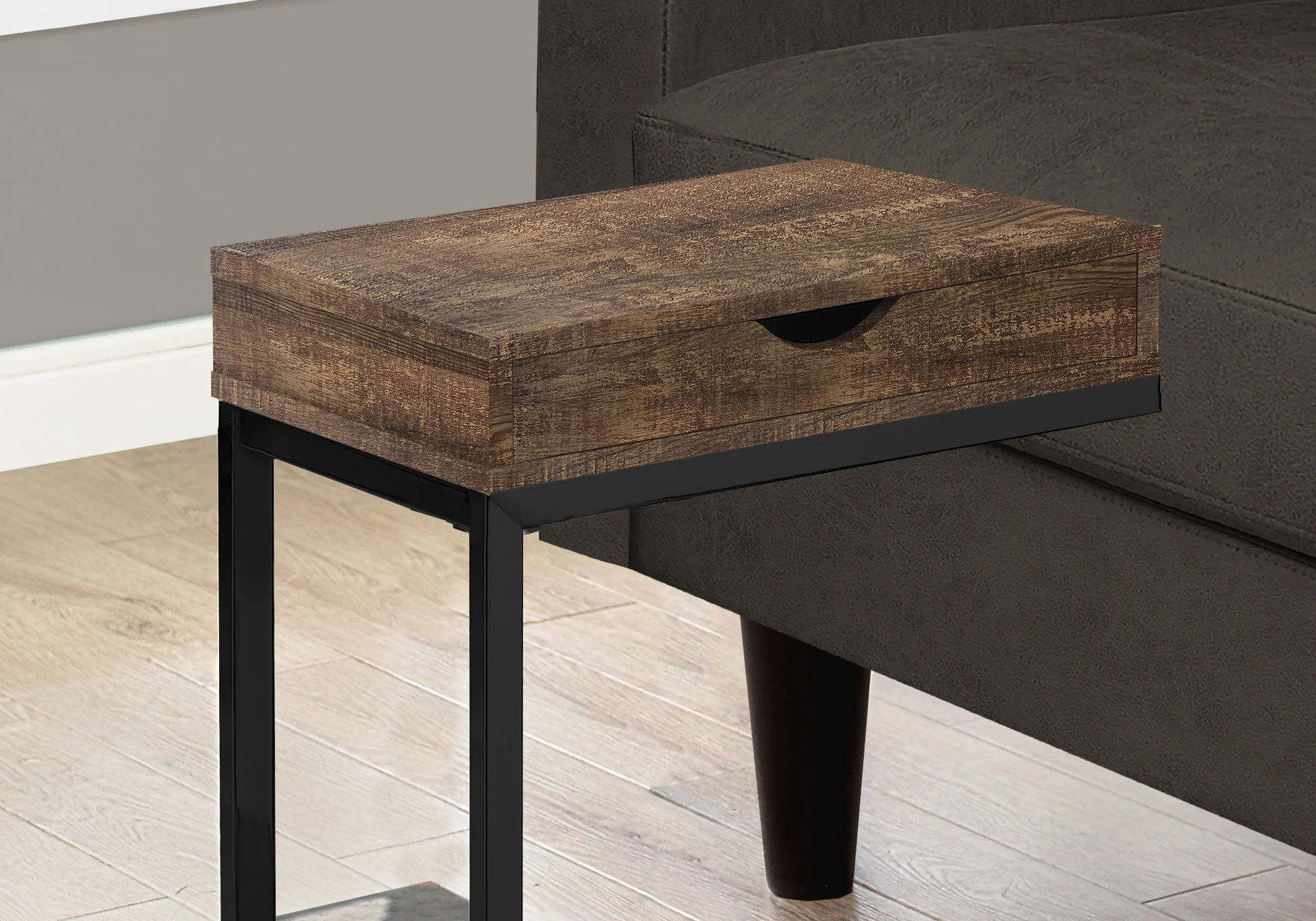 Brown Finish Drawer and Black Metal Accent Table By Homeroots - Image 2