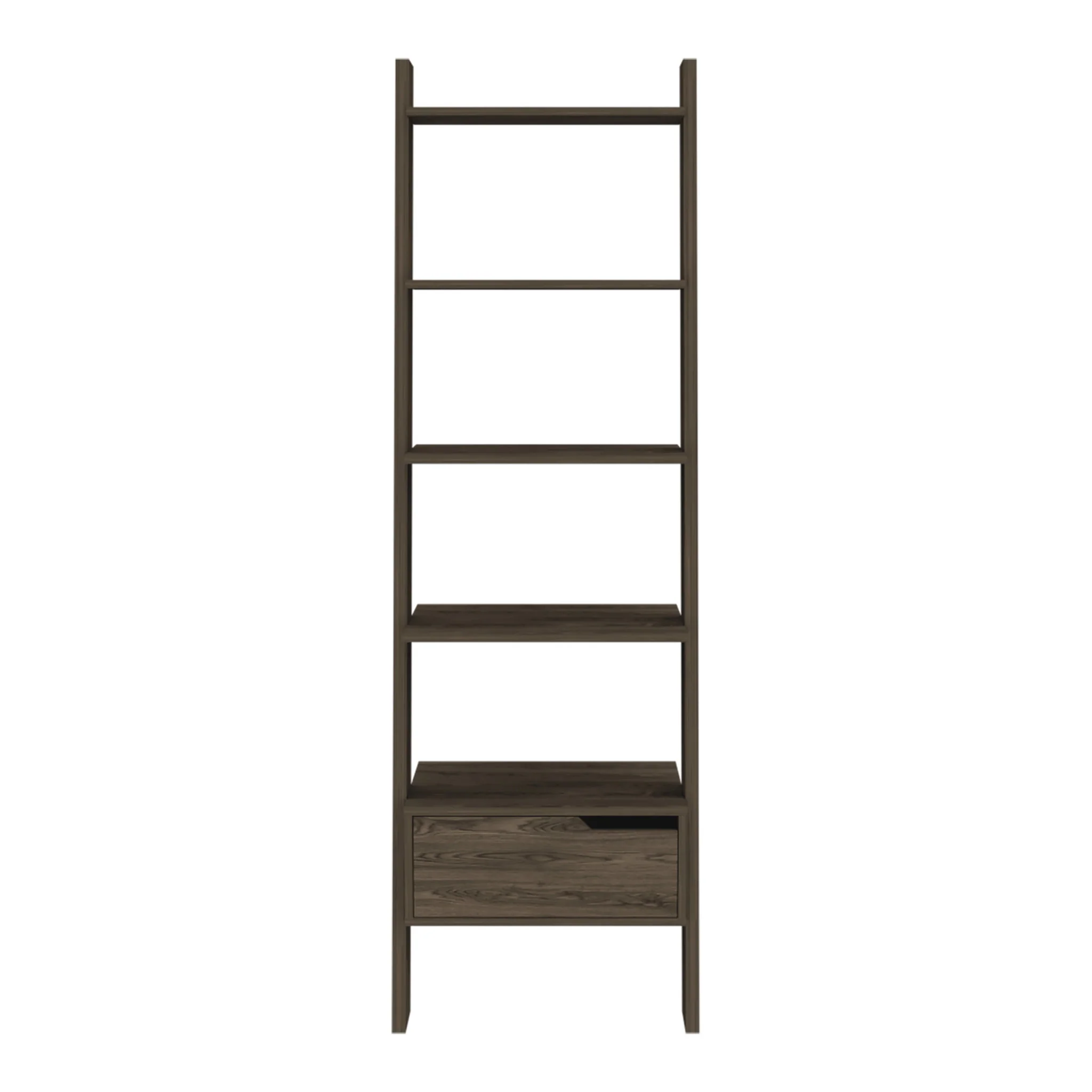 Brown Five Tier Ladder Bookcase with A Drawer By Homeroots - Image 2