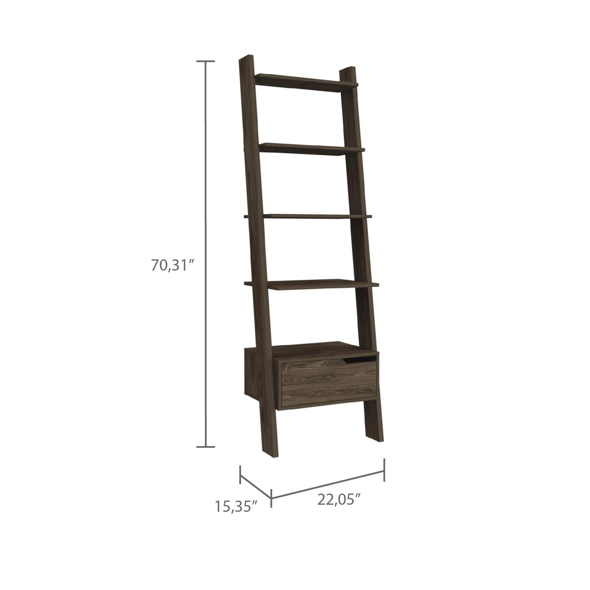 Brown Five Tier Ladder Bookcase with A Drawer By Homeroots - Image 5