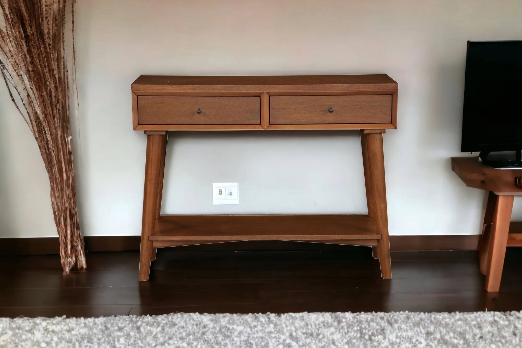 Brown Floor Shelf Console Table With Shelves And Drawers By Homeroots - Image 2