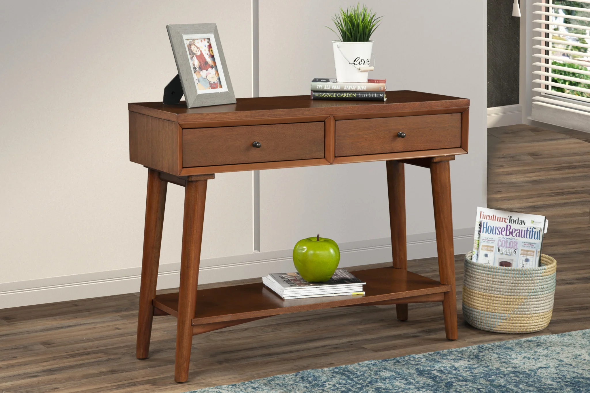 Brown Floor Shelf Console Table With Shelves And Drawers By Homeroots - Image 6