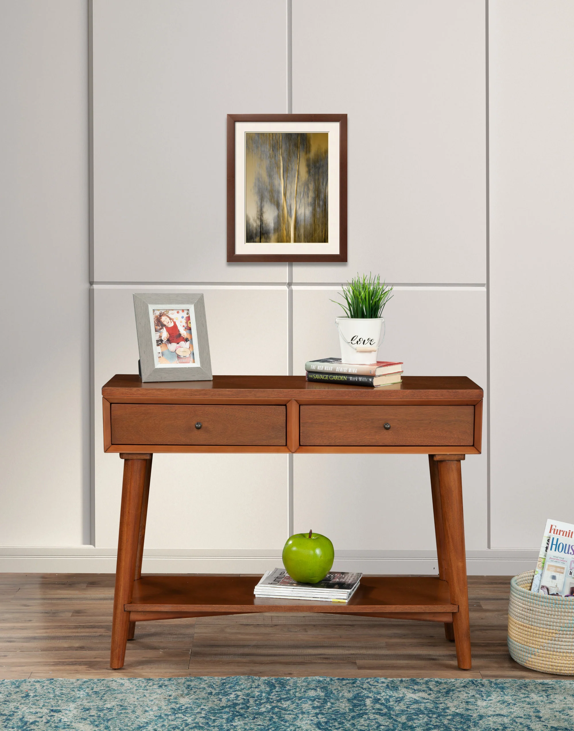 Brown Floor Shelf Console Table With Shelves And Drawers By Homeroots - Image 8