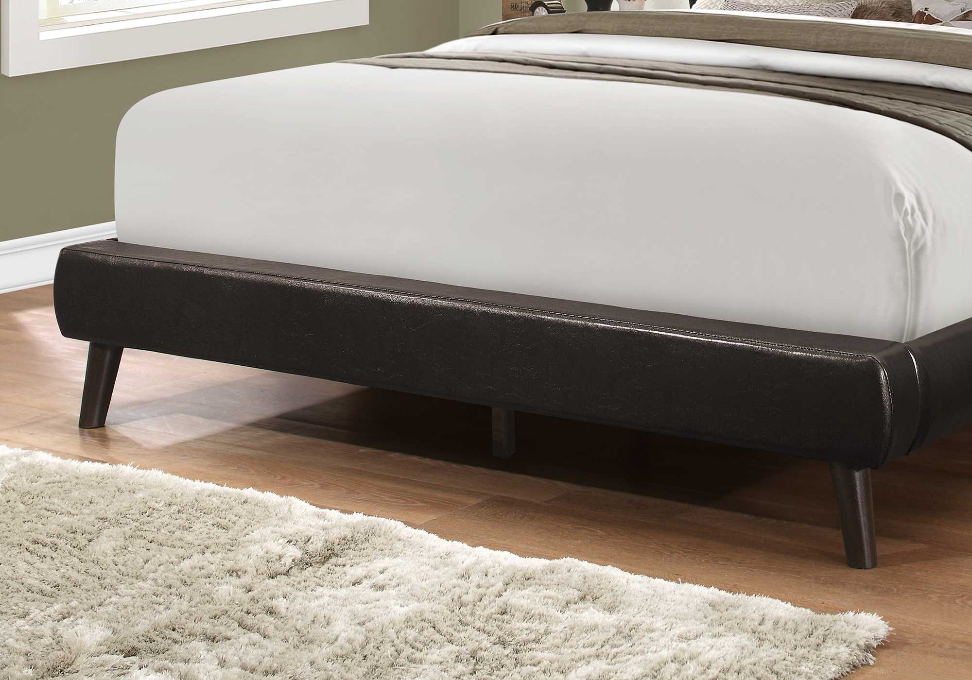 Brown Foam Solid Wood Leather Look Queen Sized Bed With Wood Legs By Homeroots - Image 2