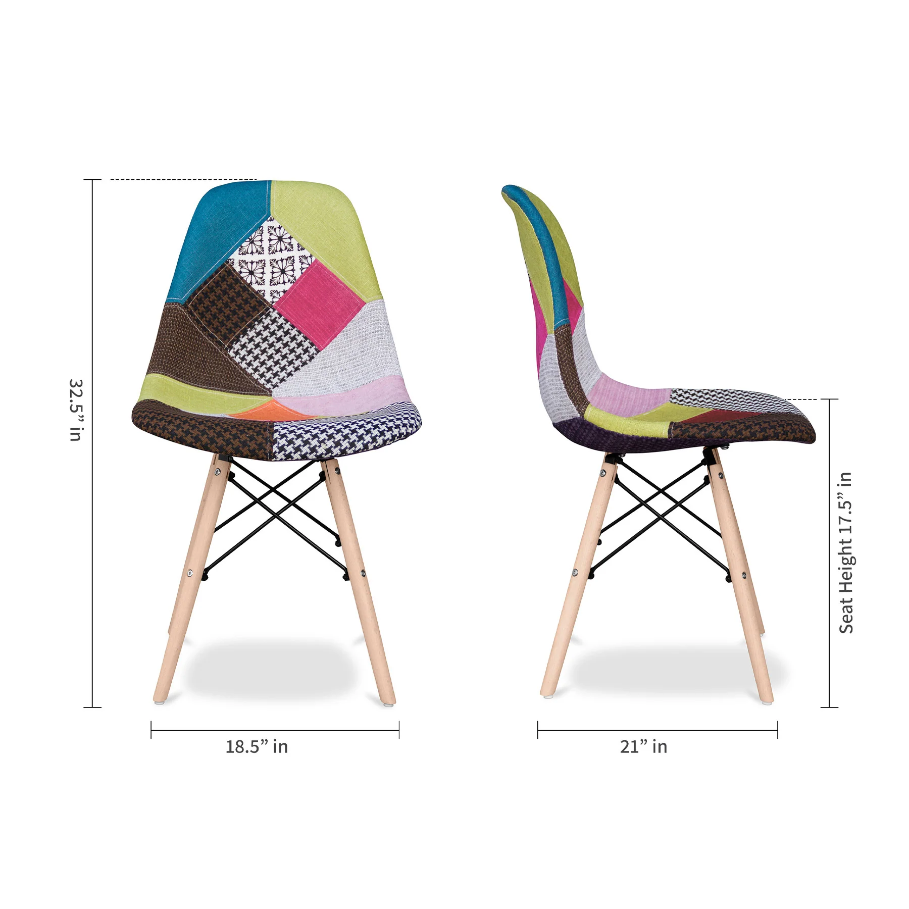 Brown Green and Pink And Natural Upholstered Fabric Dining Side Chair By Homeroots - Image 2