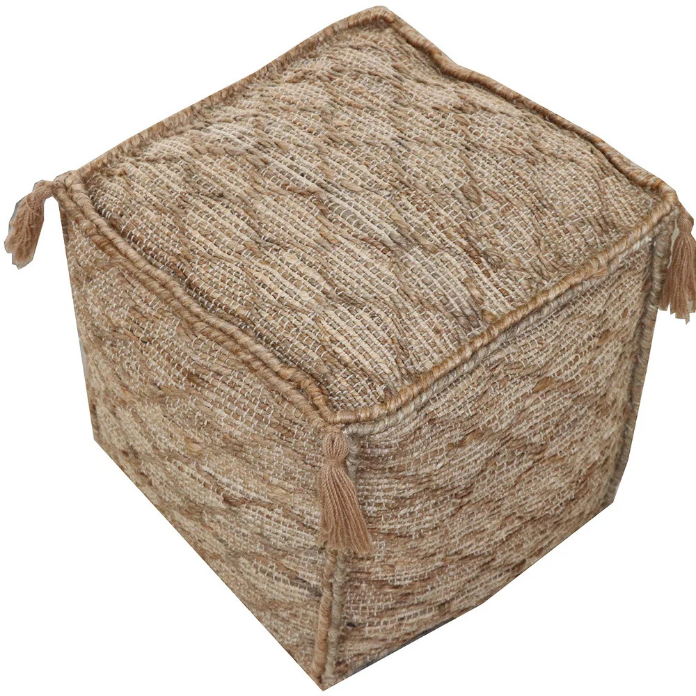 Brown Jute Cube Trellis Pouf Ottoman By Homeroots - Image 4