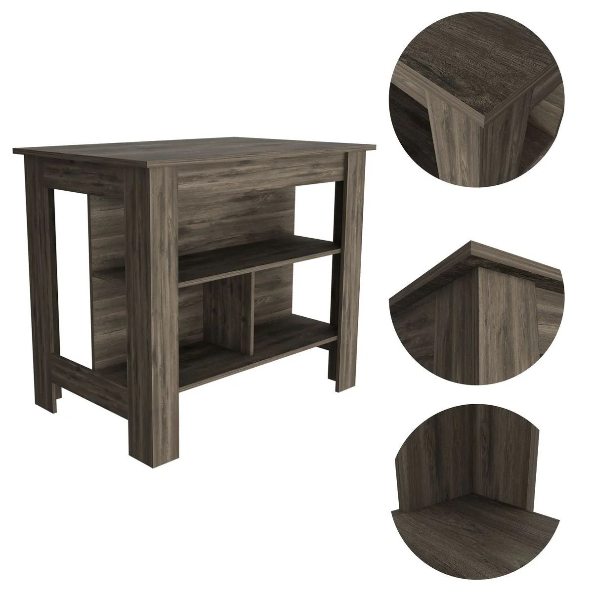 Brown Kitchen Island with Three Storage Shelves By Homeroots - Image 3