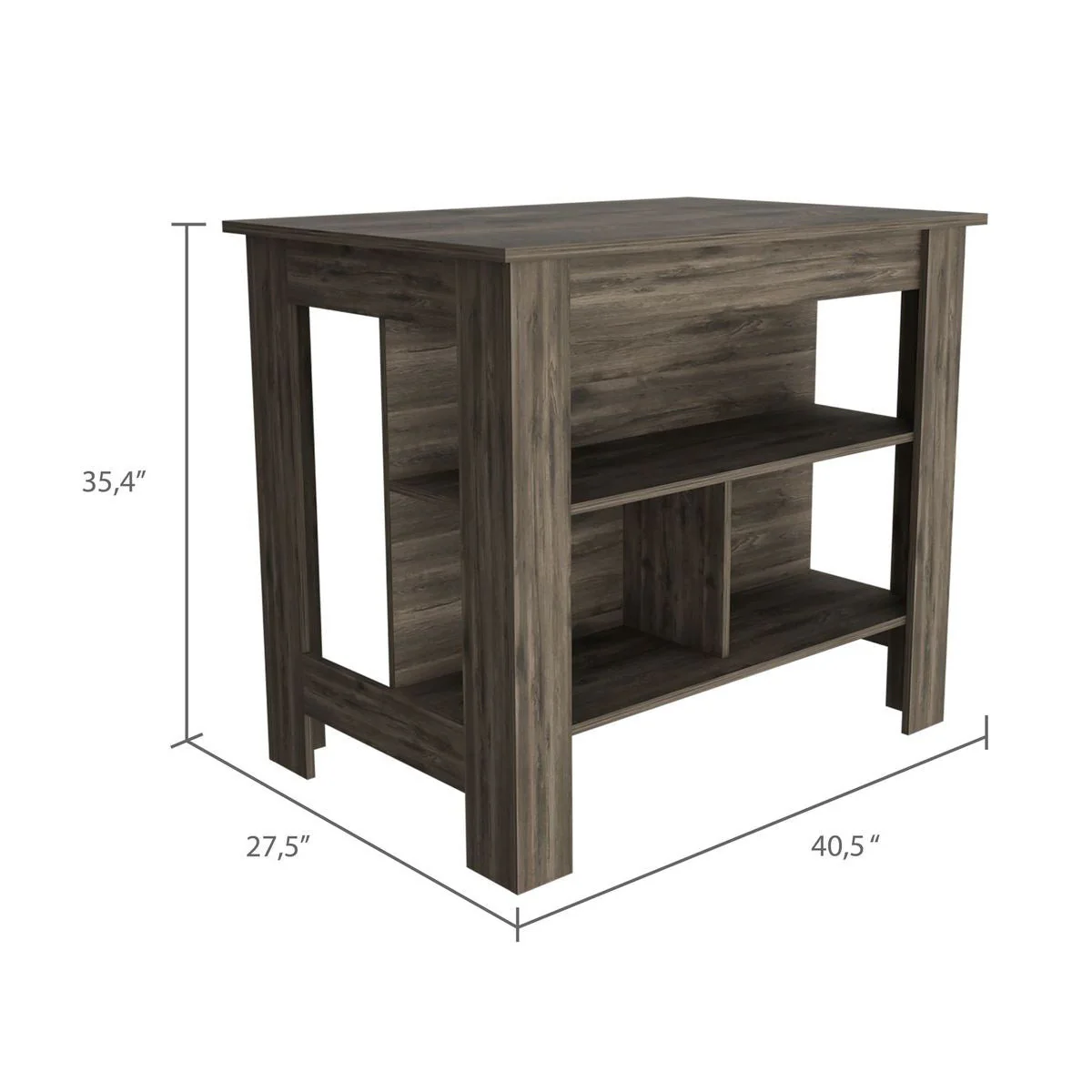 Brown Kitchen Island with Three Storage Shelves By Homeroots - Image 4