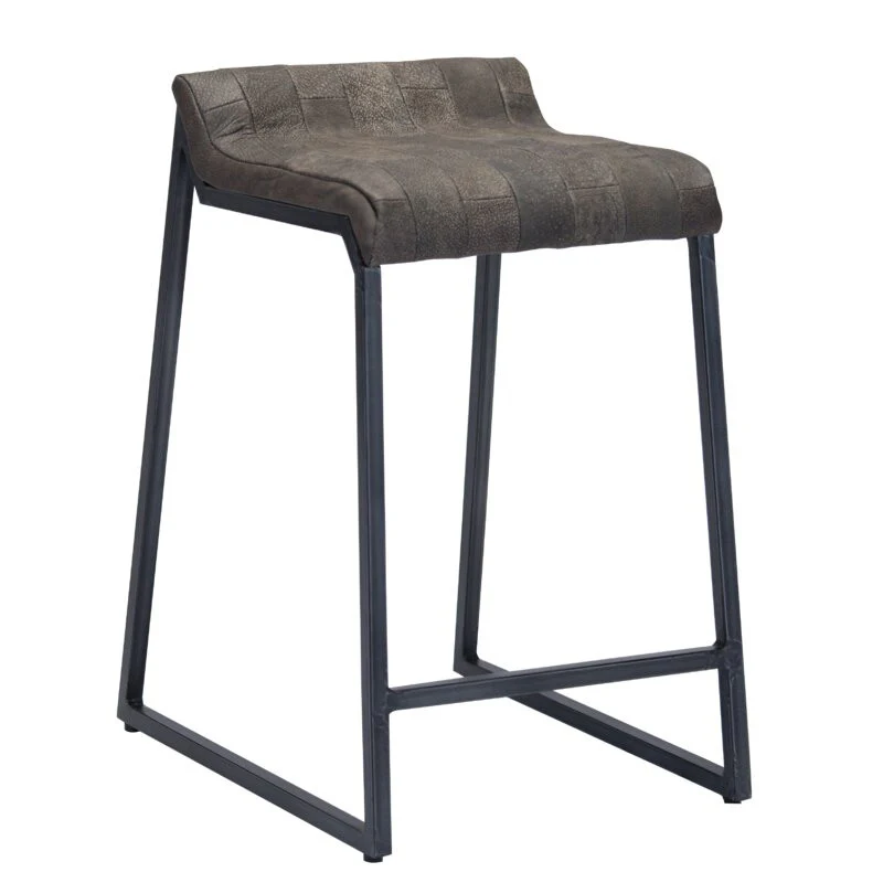 Brown Leather And Dark Grey Counter Stool By Homeroots - Image 3