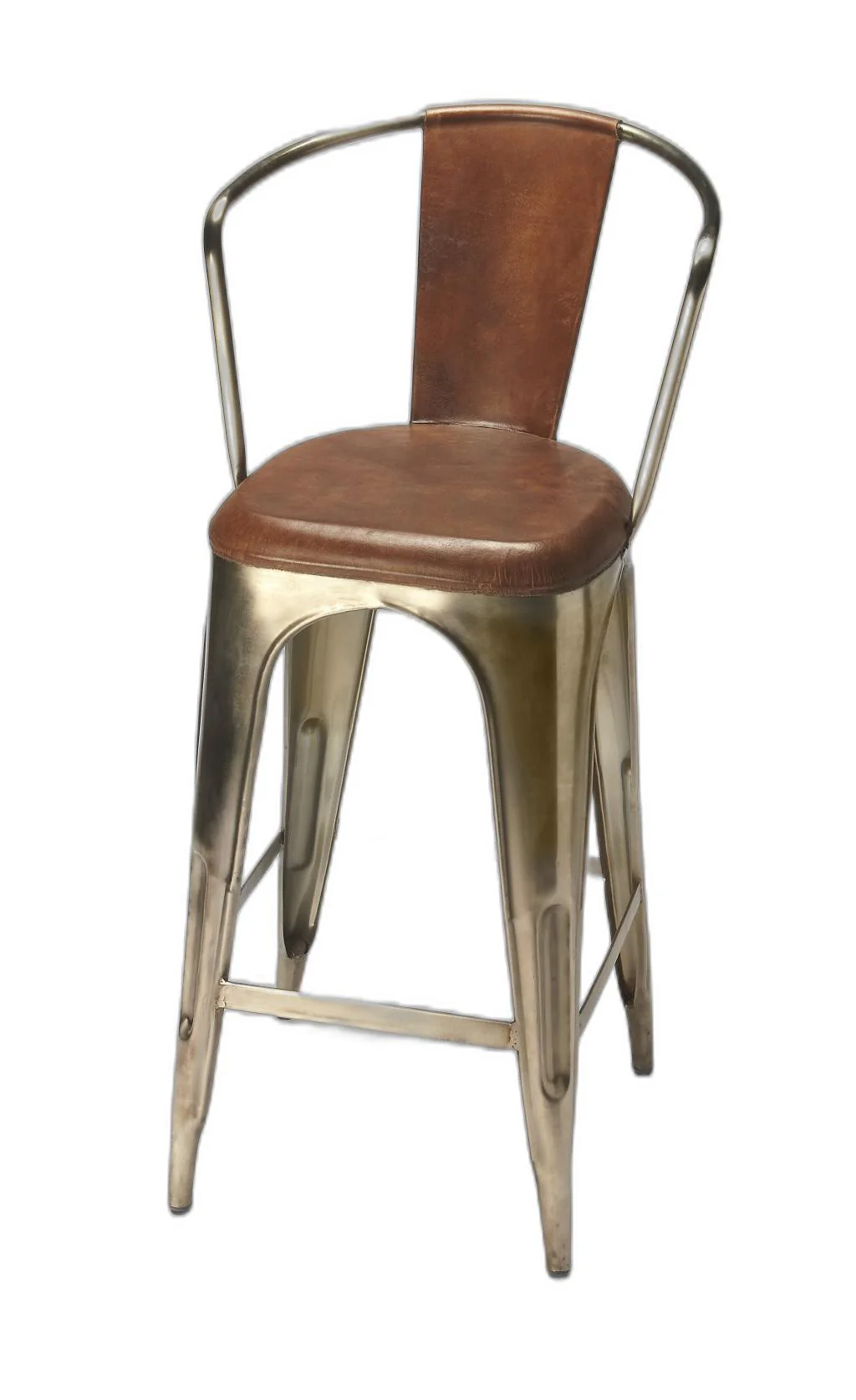 Brown Leather And Iron Bar Stool By Homeroots - 389035 - Image 2