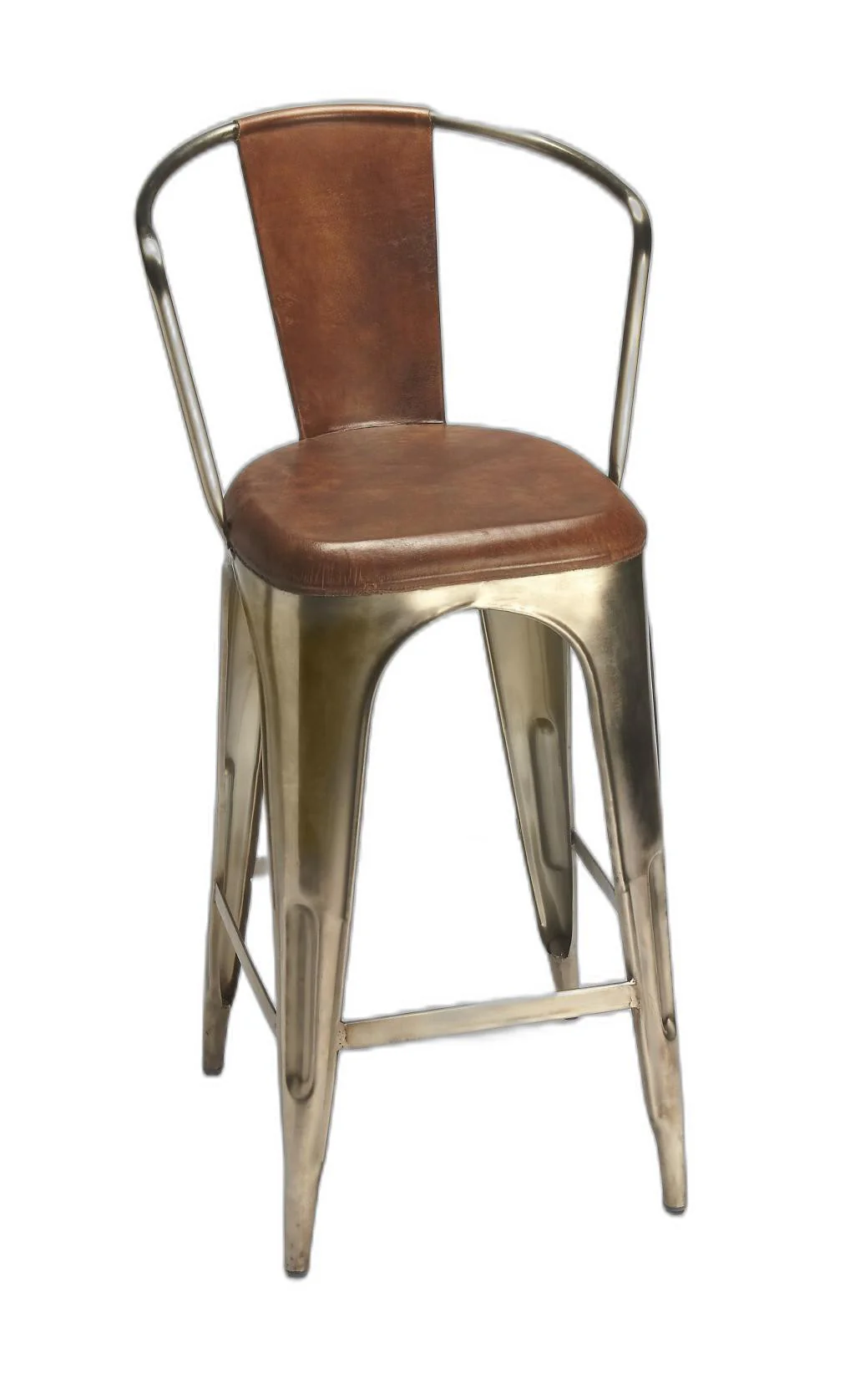 Brown Leather And Iron Bar Stool By Homeroots - 389035 - Image 3