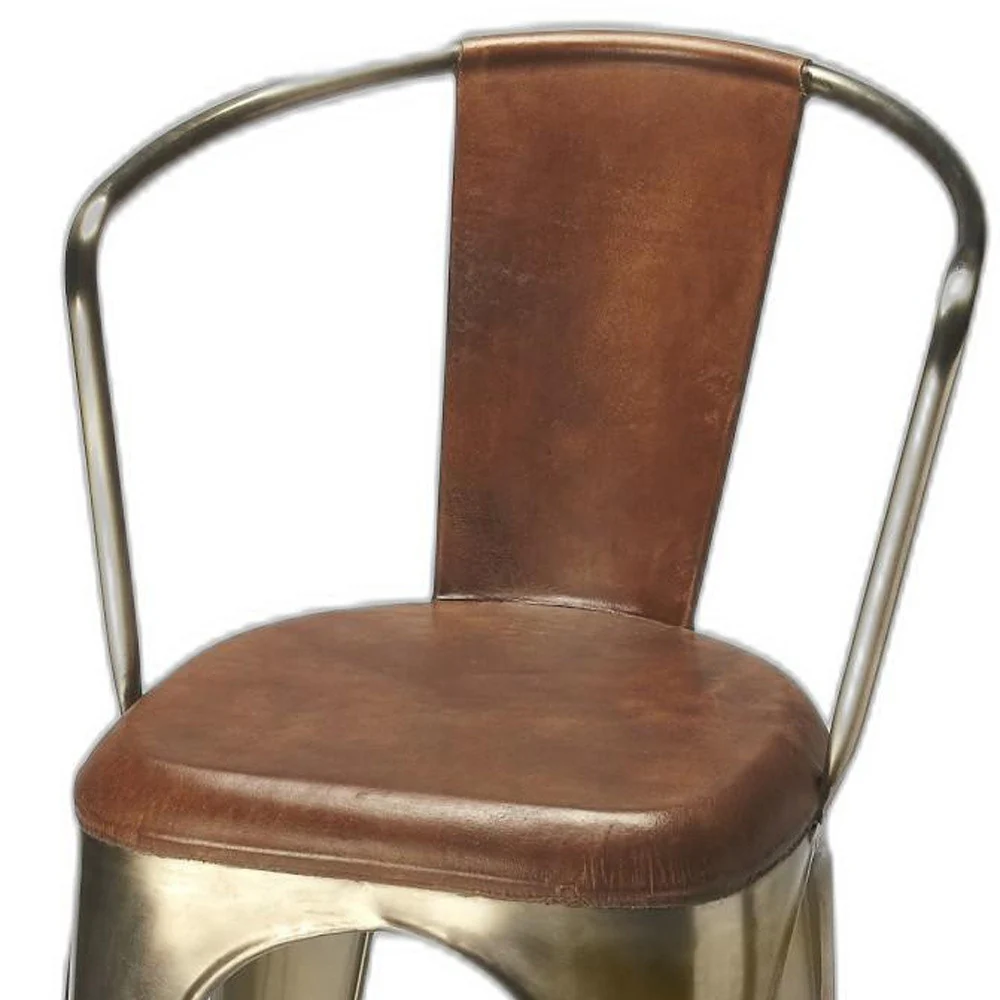 Brown Leather And Iron Bar Stool By Homeroots - 389035 - Image 4