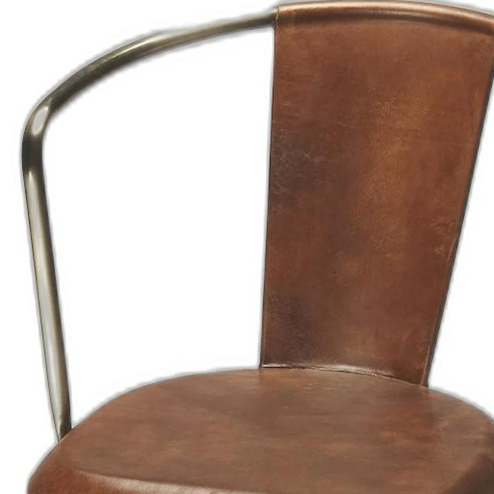 Brown Leather And Iron Bar Stool By Homeroots - 389035 - Image 5