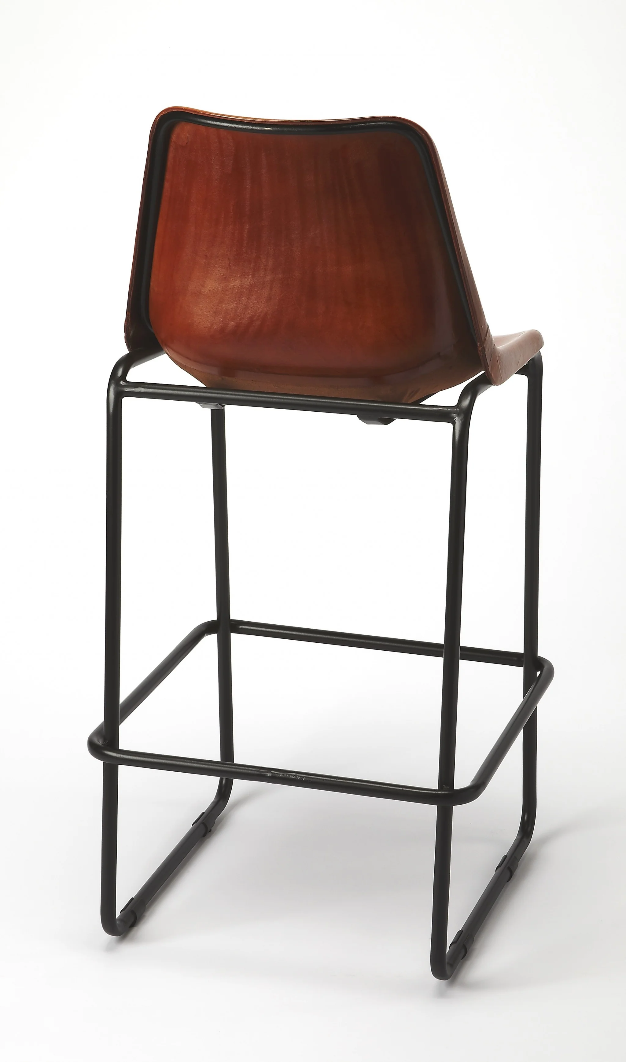 Brown Leather And Iron Bar Stool By Homeroots - 389114 - Image 2