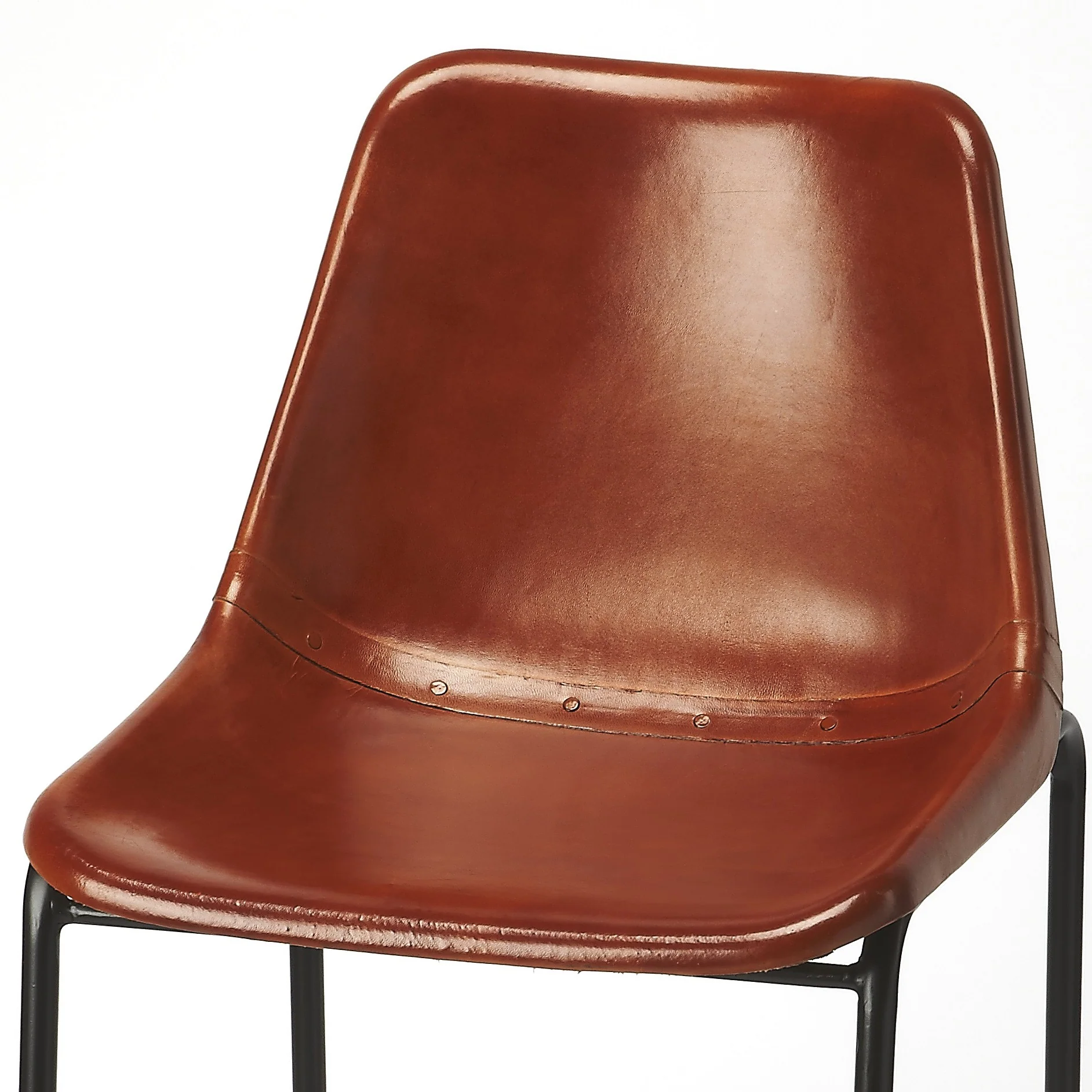 Brown Leather And Iron Bar Stool By Homeroots - 389114 - Image 3