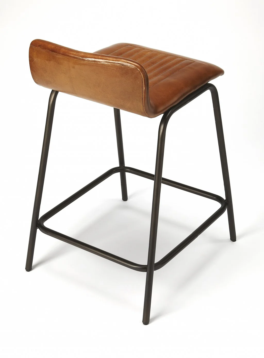 Brown Leather And Metal Counter Stool By Homeroots - Image 3