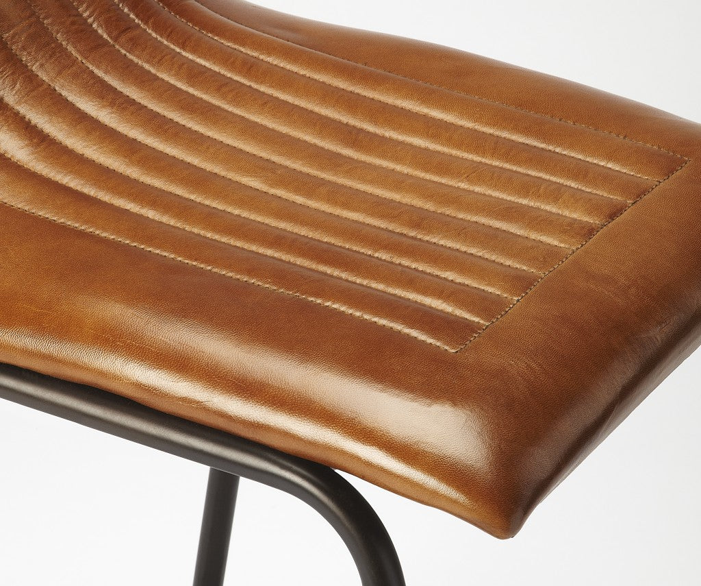 Brown Leather And Metal Counter Stool By Homeroots - Image 5