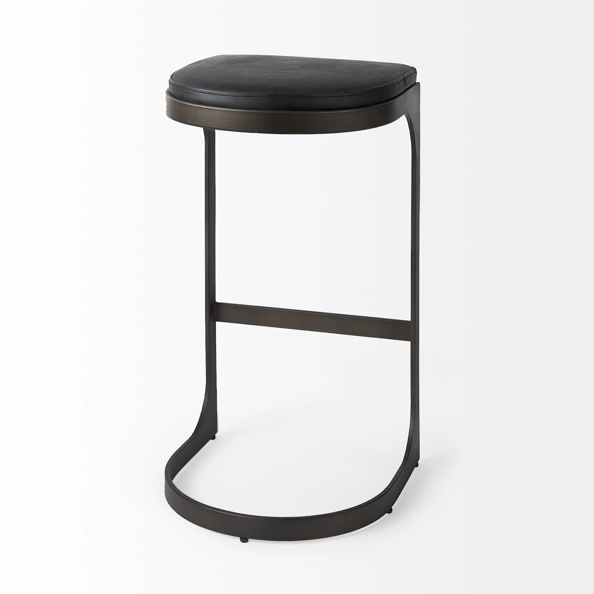 Brown Leather C Shape Metal Bar Stool By Homeroots - Image 14