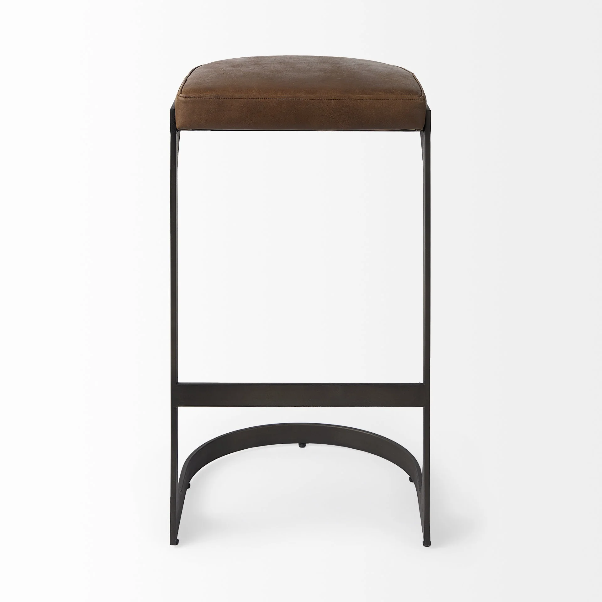 Brown Leather C Shape Metal Bar Stool By Homeroots - Image 2