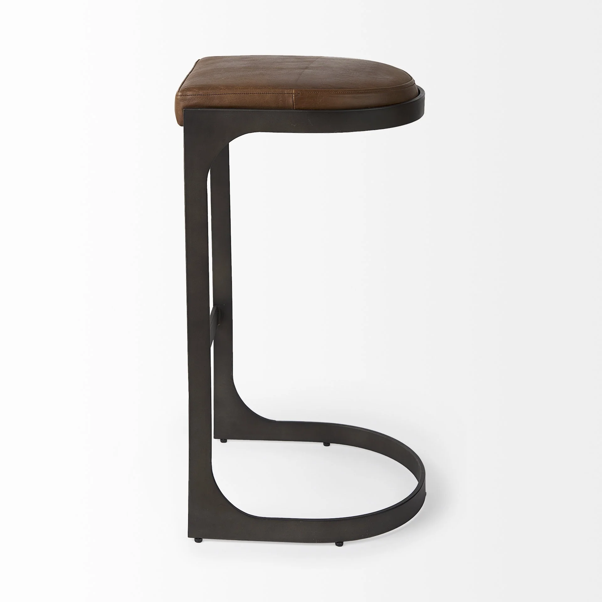 Brown Leather C Shape Metal Bar Stool By Homeroots - Image 3