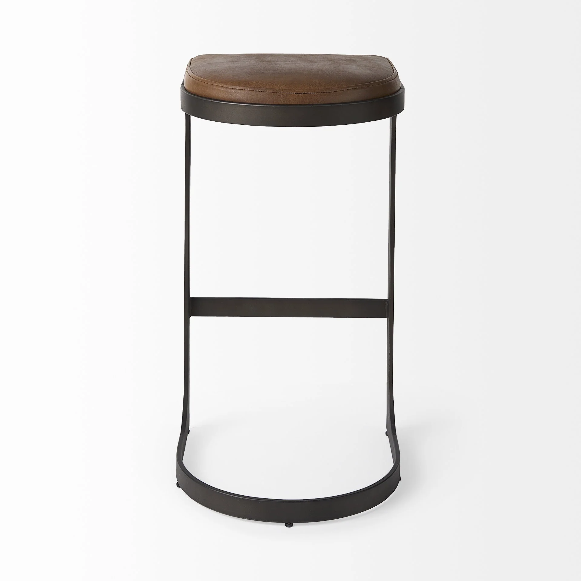 Brown Leather C Shape Metal Bar Stool By Homeroots - Image 4