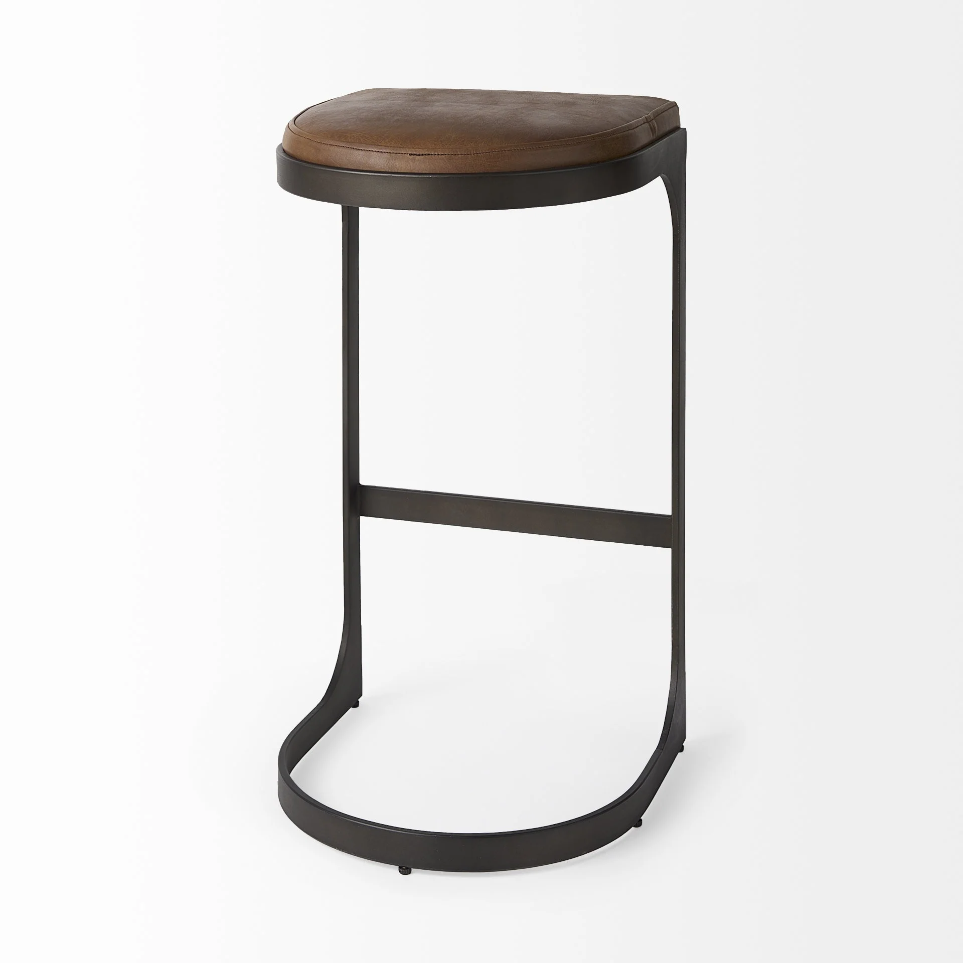 Brown Leather C Shape Metal Bar Stool By Homeroots - Image 5