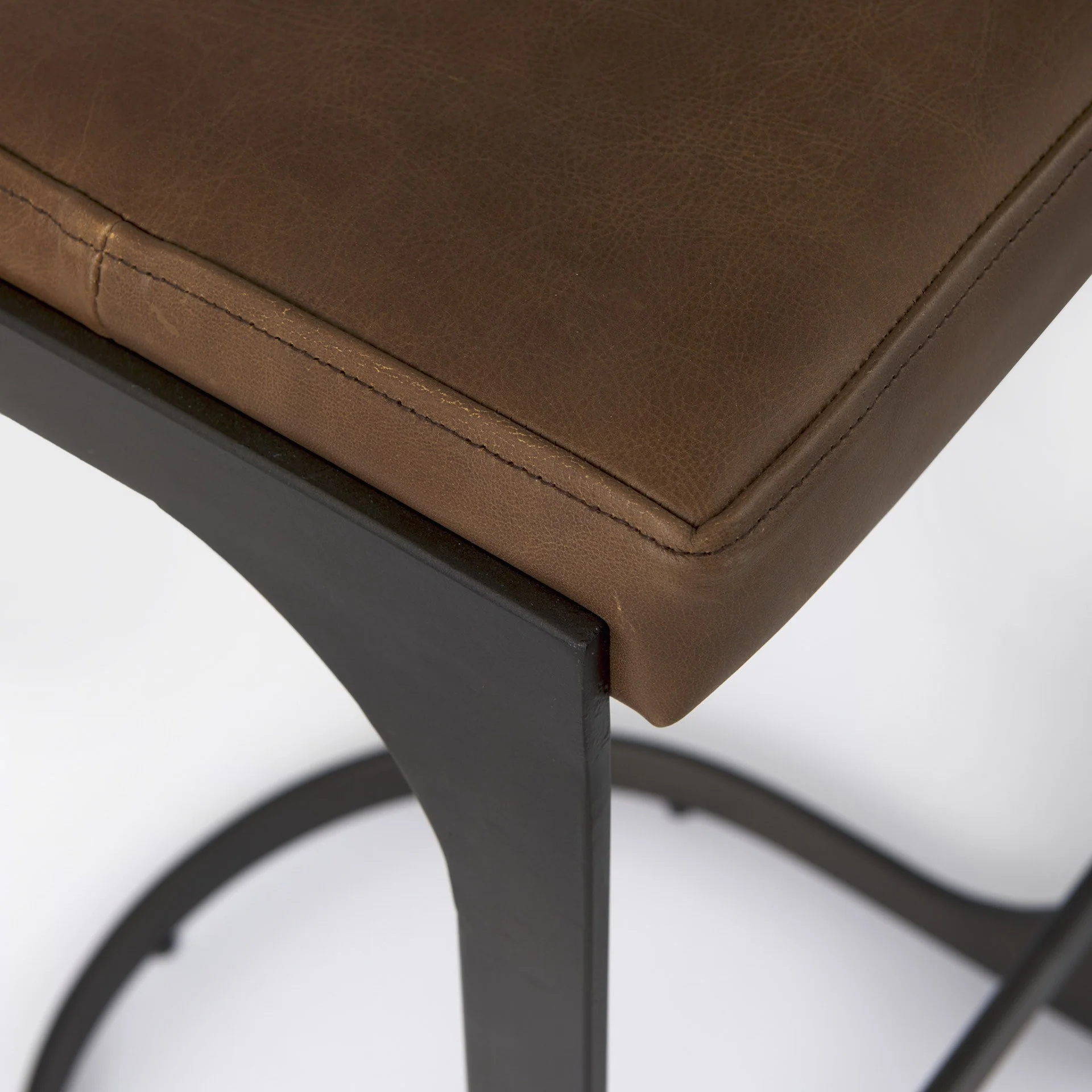 Brown Leather C Shape Metal Bar Stool By Homeroots - Image 7