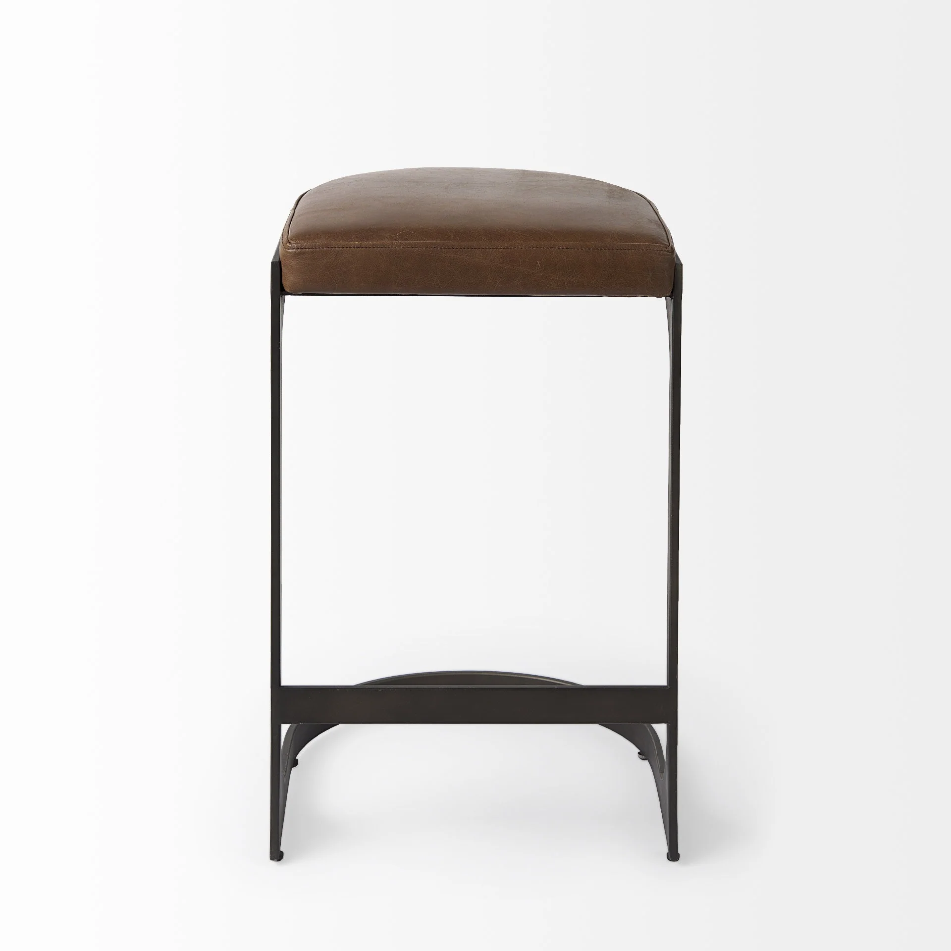 Brown Leather C Shape Metal Counter Stool By Homeroots - Image 2