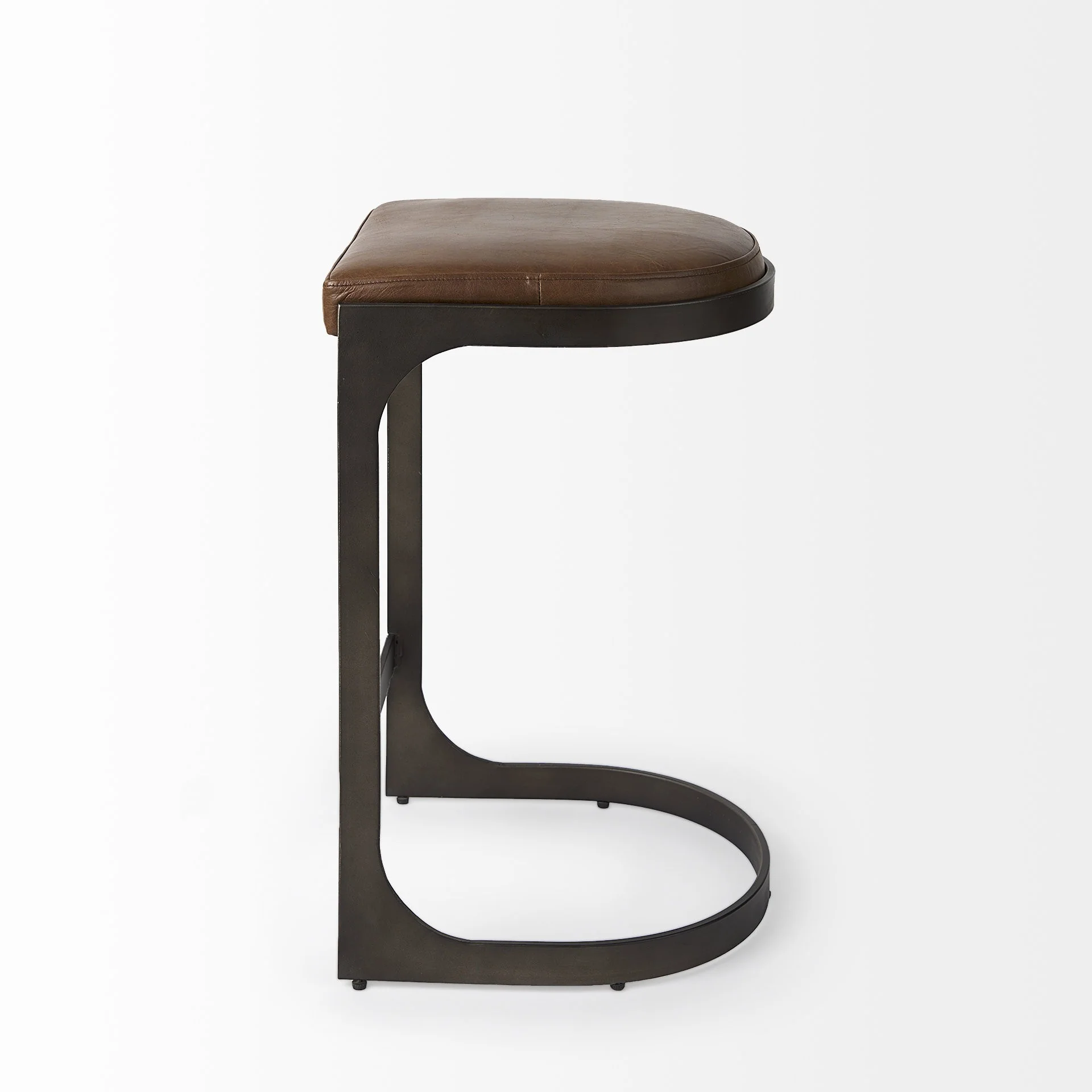 Brown Leather C Shape Metal Counter Stool By Homeroots - Image 3