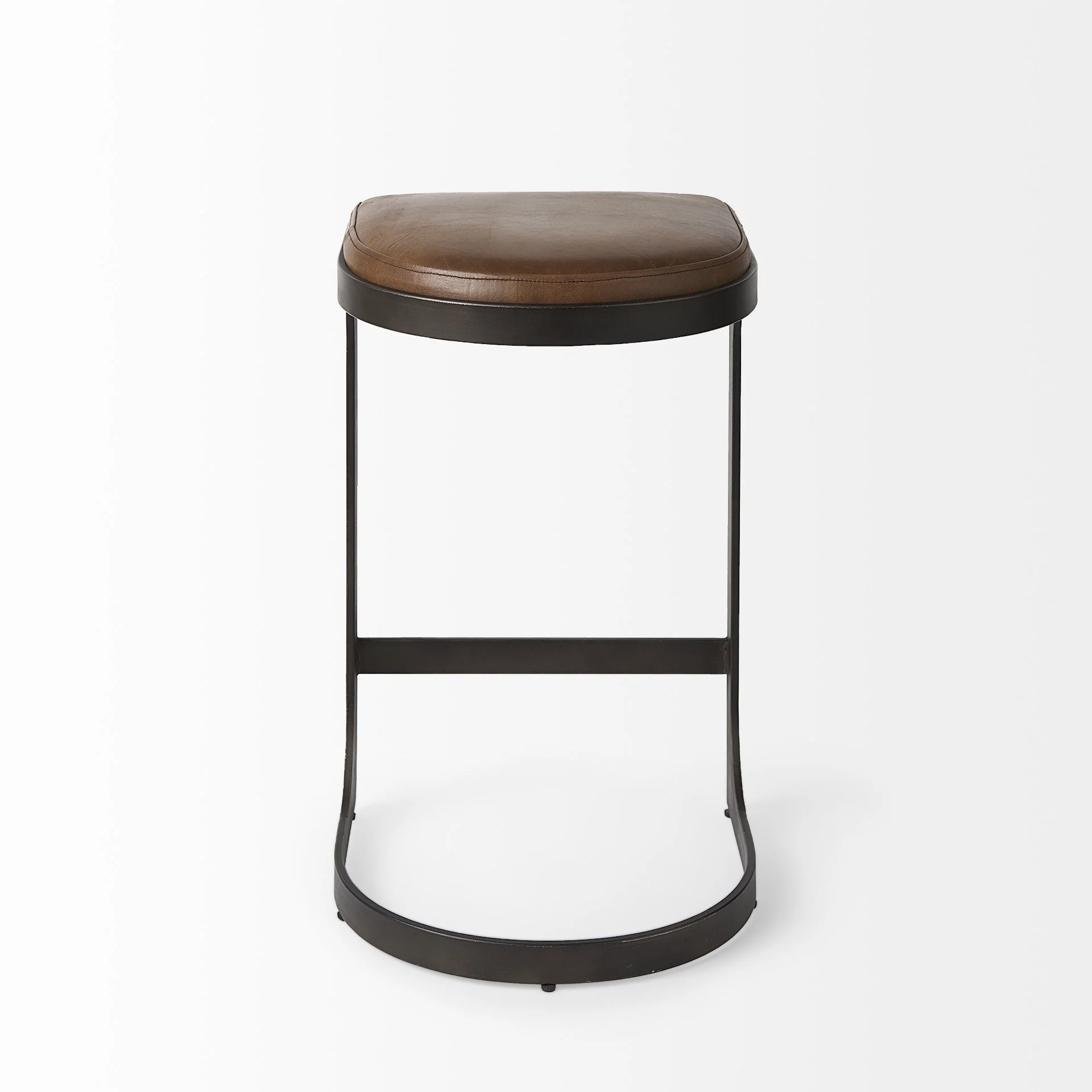 Brown Leather C Shape Metal Counter Stool By Homeroots - Image 4