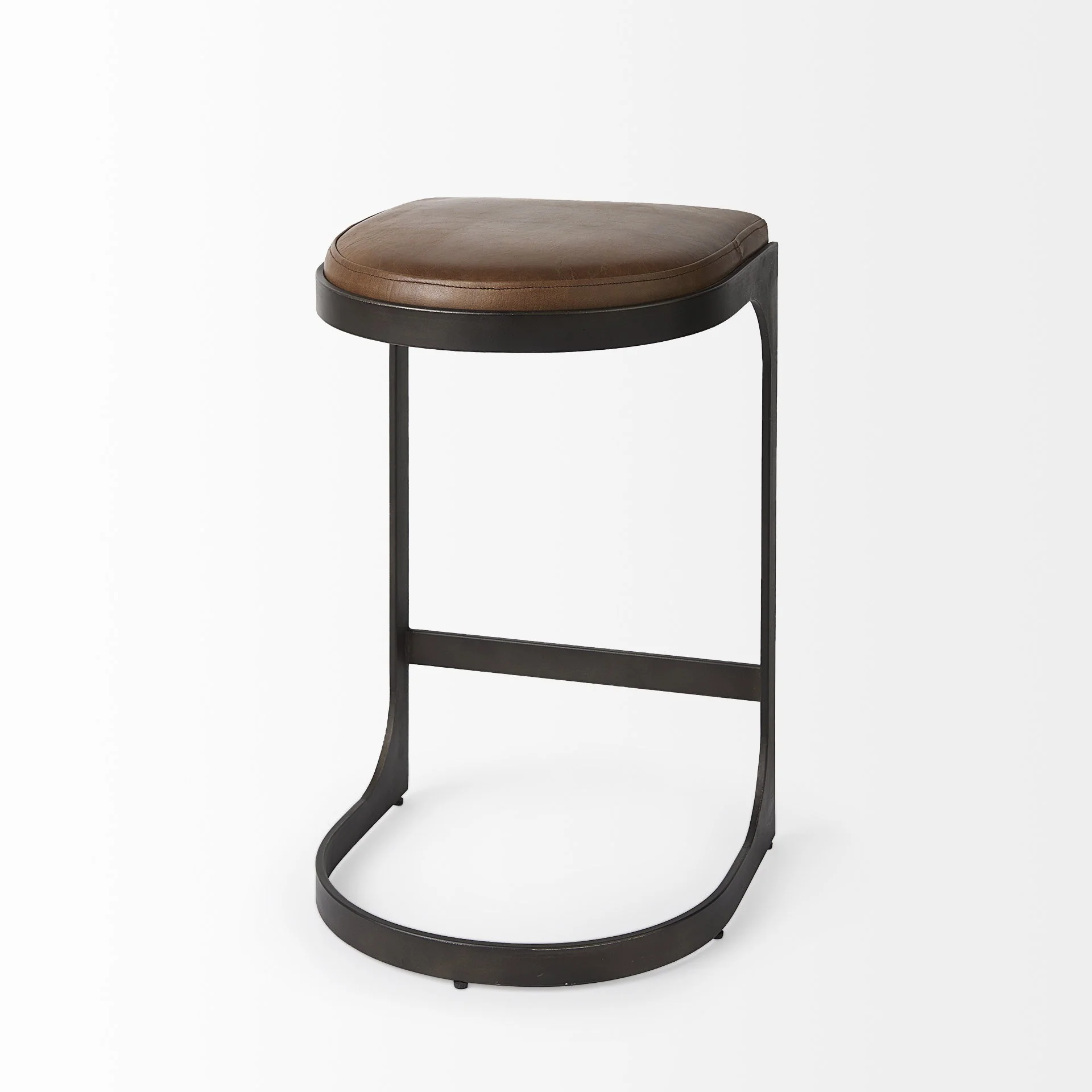 Brown Leather C Shape Metal Counter Stool By Homeroots - Image 5