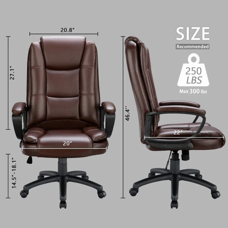 Brown Leather Executive Chair with Lumbar Support By Homeroots - Image 2