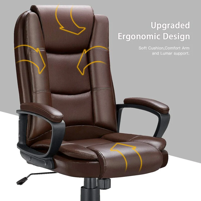Brown Leather Executive Chair with Lumbar Support By Homeroots - Image 3