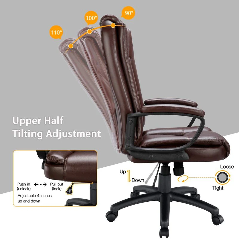 Brown Leather Executive Chair with Lumbar Support By Homeroots - Image 4