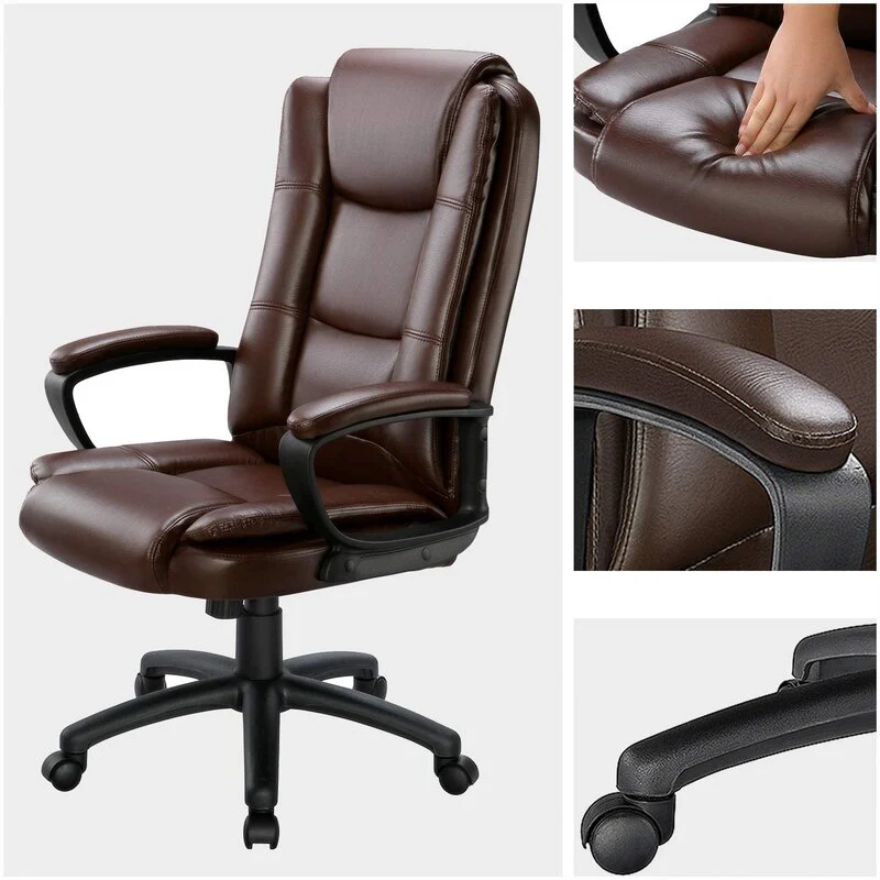 Brown Leather Executive Chair with Lumbar Support By Homeroots - Image 5