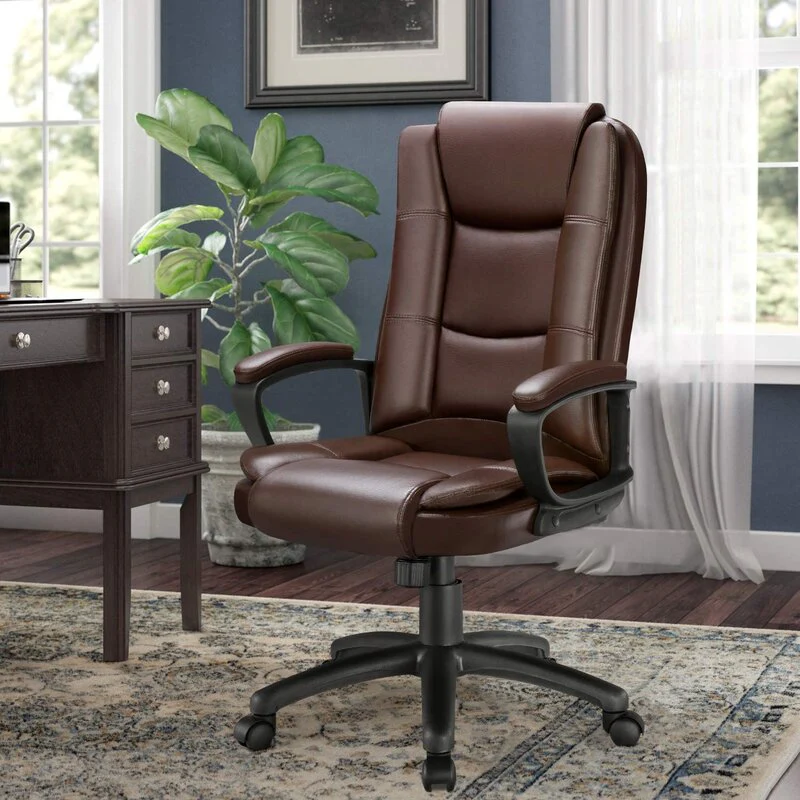 Brown Leather Executive Chair with Lumbar Support By Homeroots - Image 6