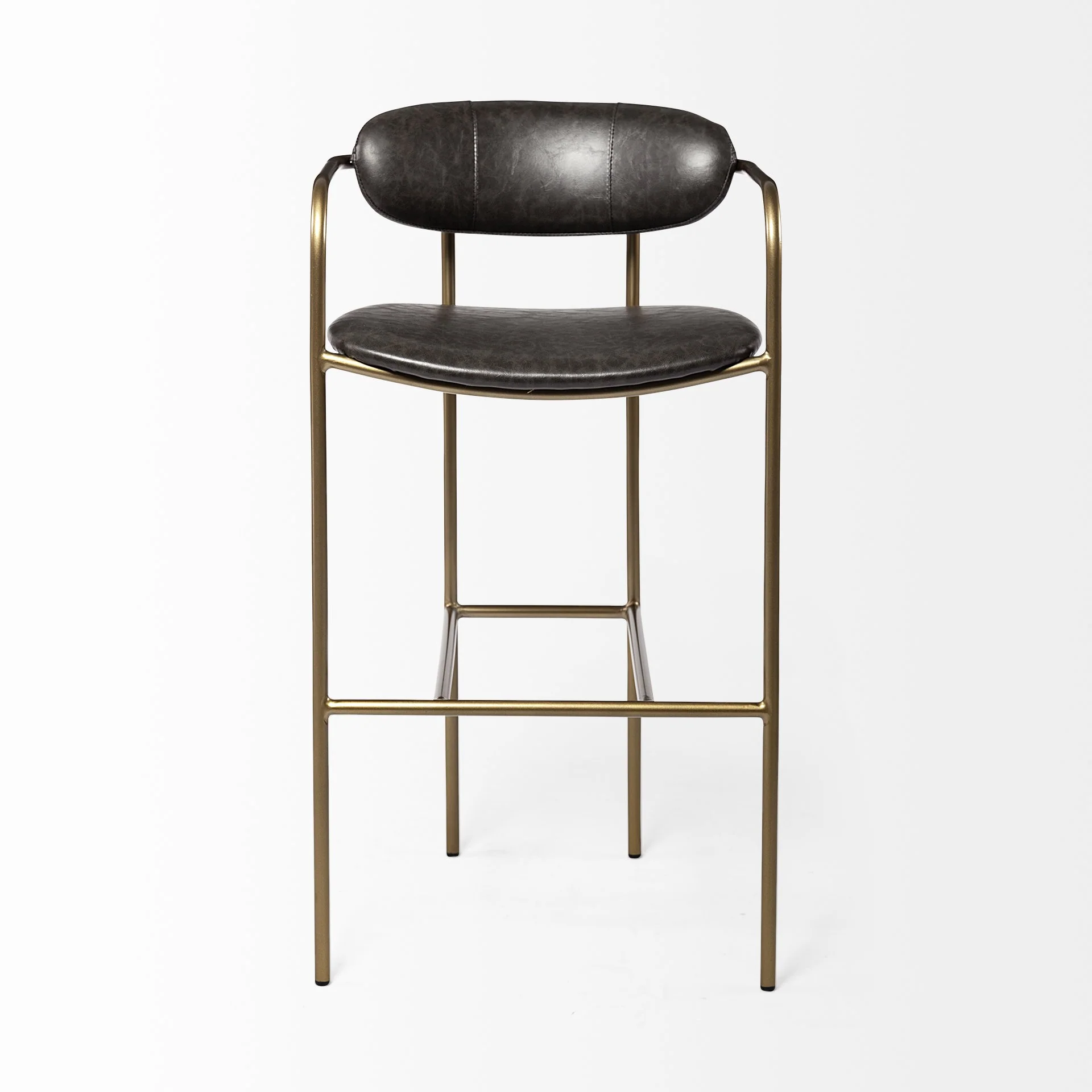 Brown Leather Gold Framed Bar Stool By Homeroots - Image 2