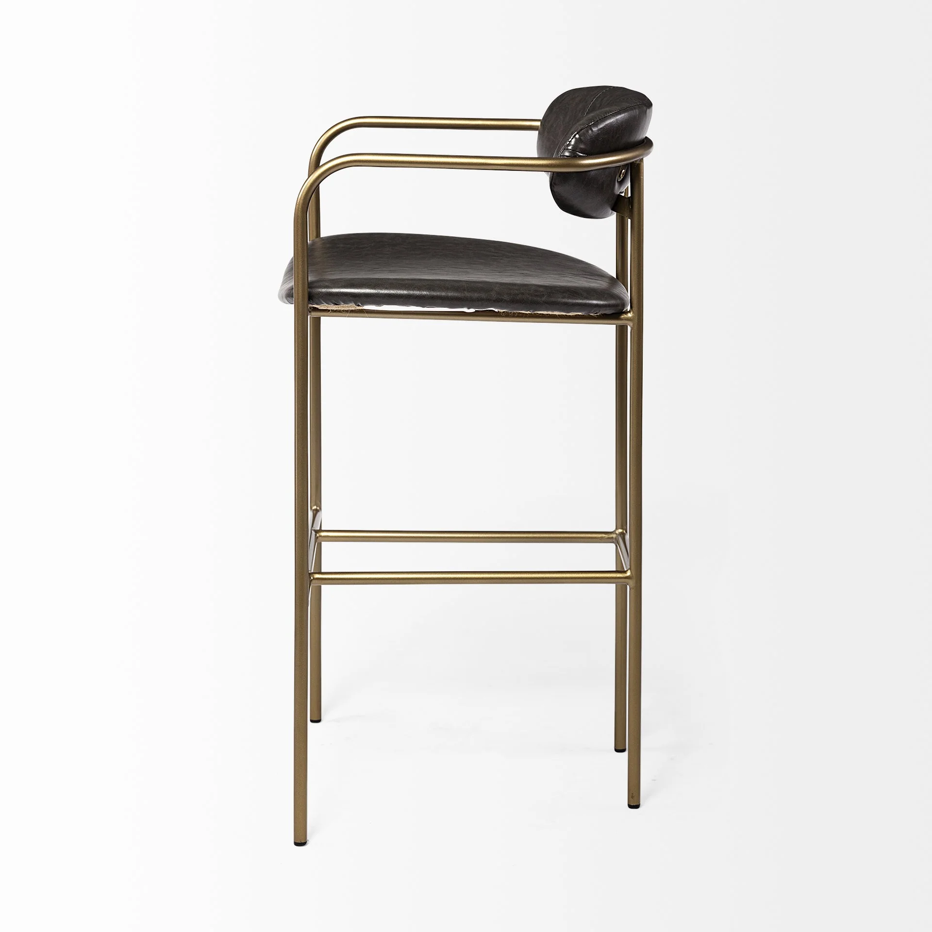 Brown Leather Gold Framed Bar Stool By Homeroots - Image 3