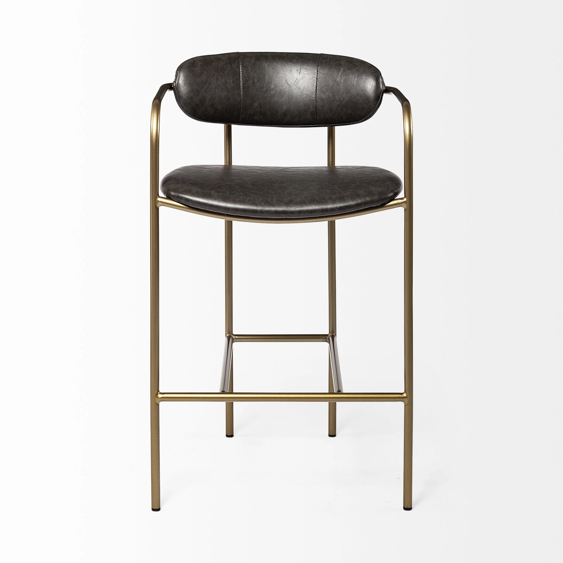 Brown Leather Gold Framed Counter Stool By Homeroots - Image 2