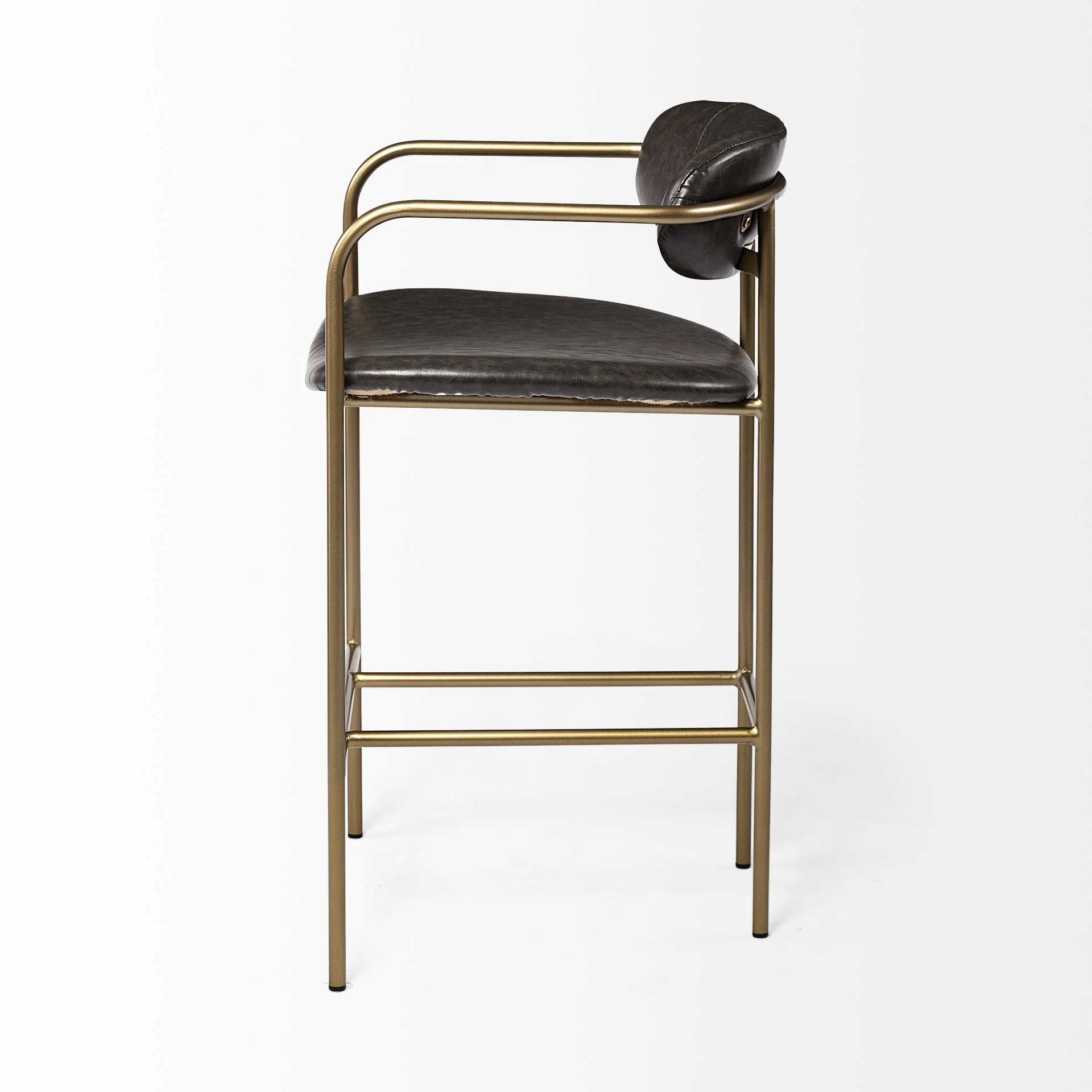 Brown Leather Gold Framed Counter Stool By Homeroots - Image 3
