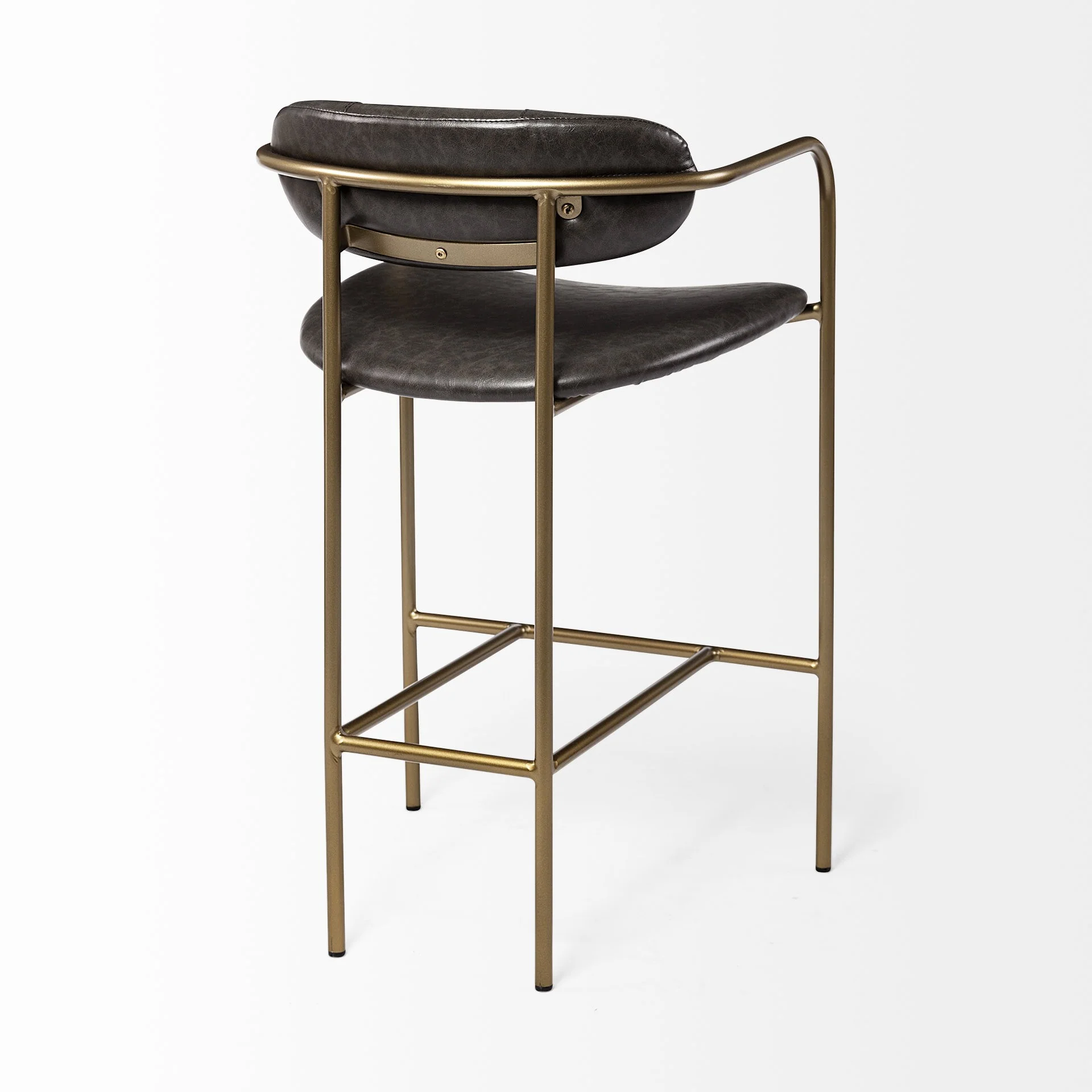 Brown Leather Gold Framed Counter Stool By Homeroots - Image 5
