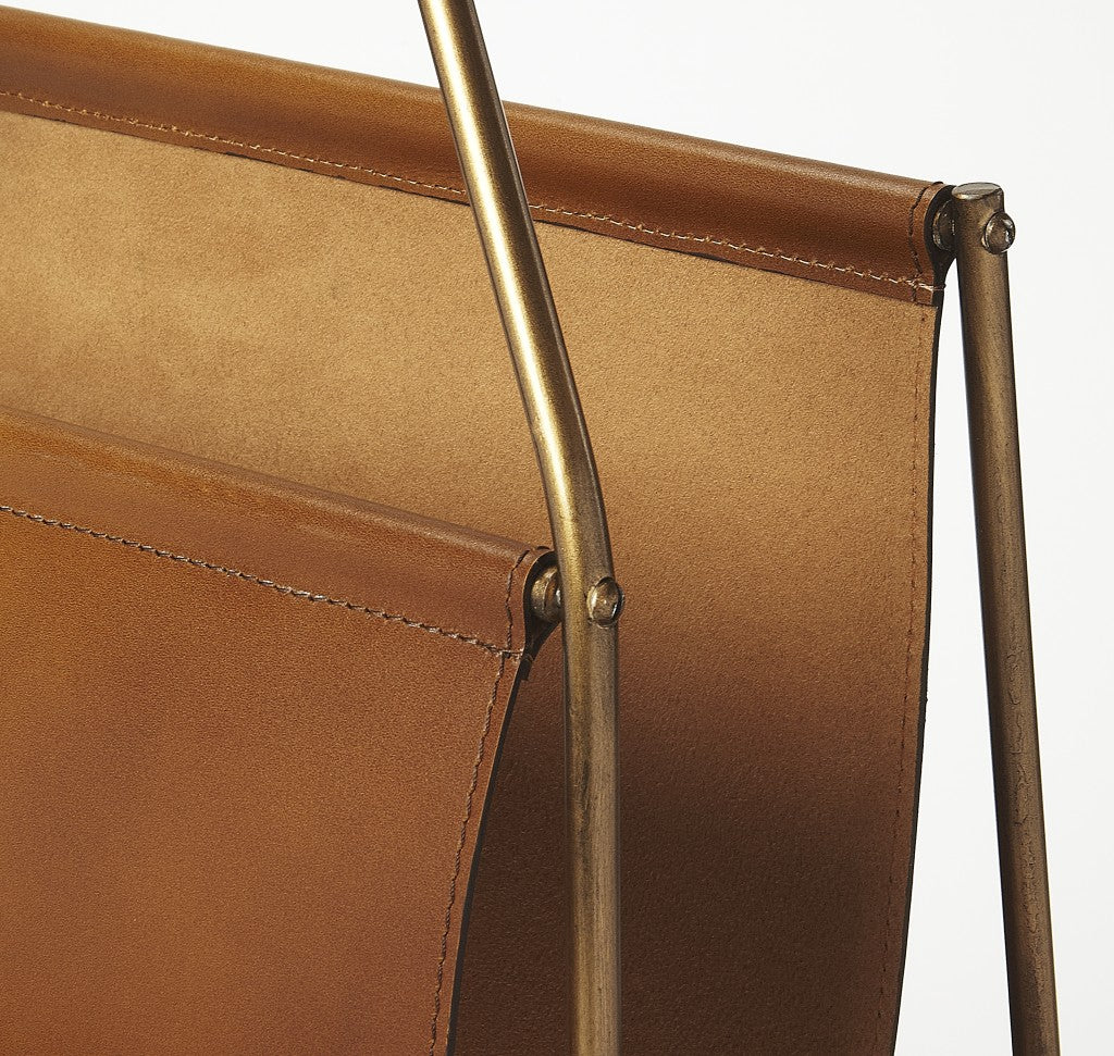 Brown Leather Magazine Basket By Homeroots - Image 6