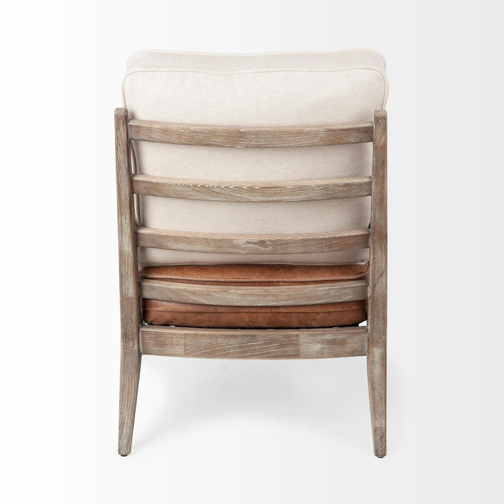Brown Leather Seat Accent Chair with Off White Fabric By Homeroots - Image 4