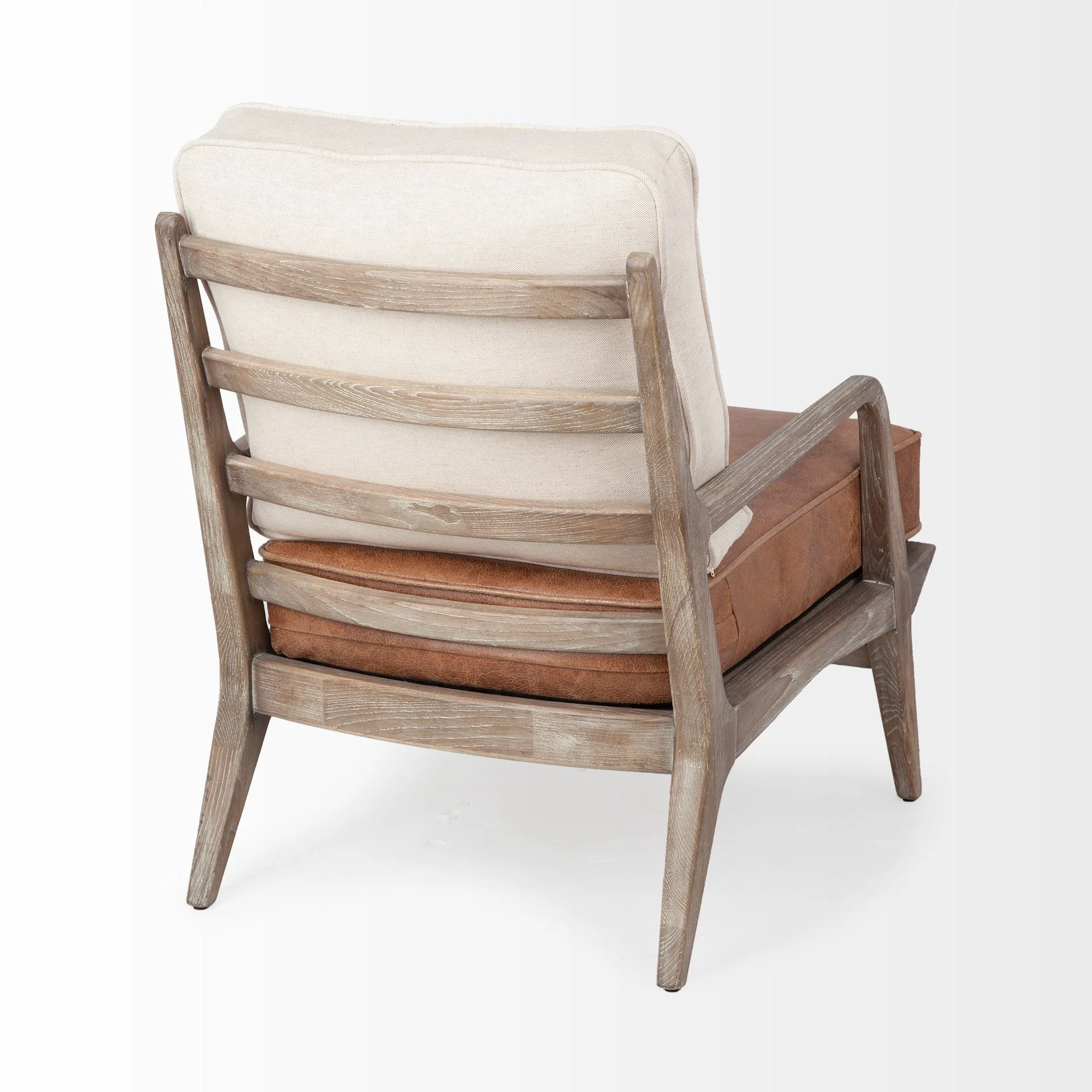 Brown Leather Seat Accent Chair with Off White Fabric By Homeroots - Image 5