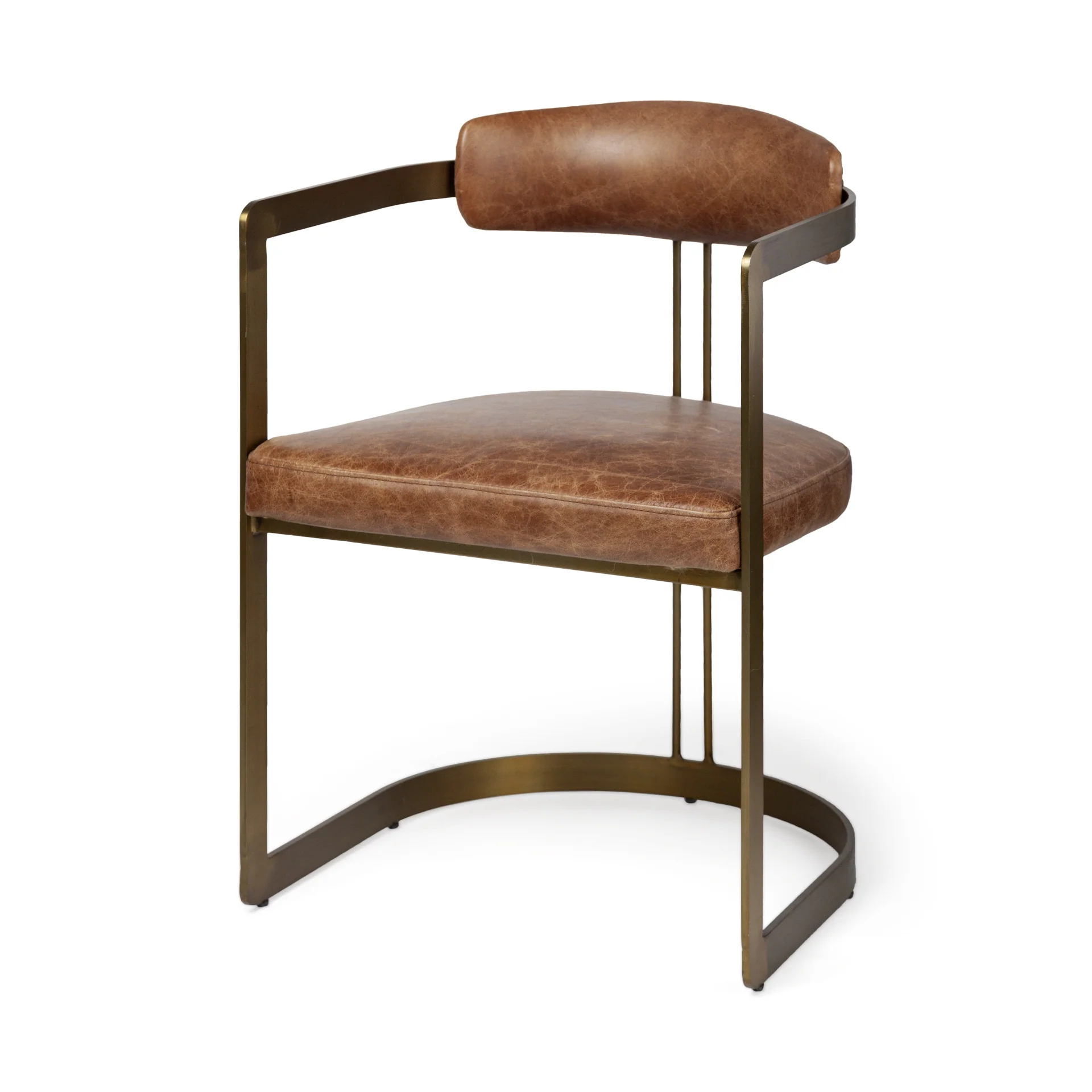 Brown Leather Seat With Gold Iron Frame Dining Chair By Homeroots - Image 2