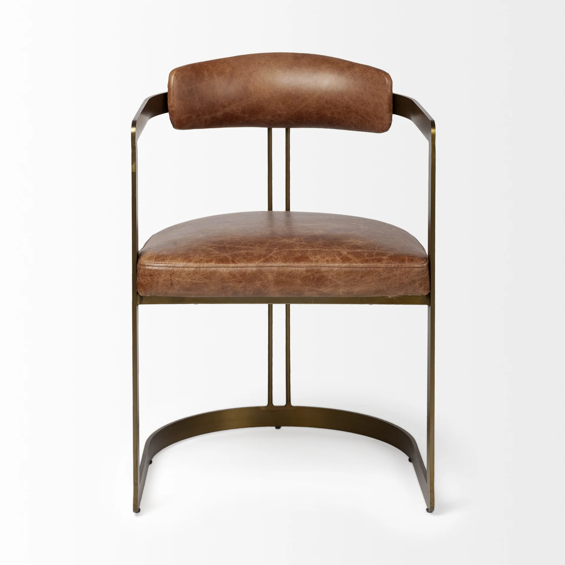 Brown Leather Seat With Gold Iron Frame Dining Chair By Homeroots - Image 3