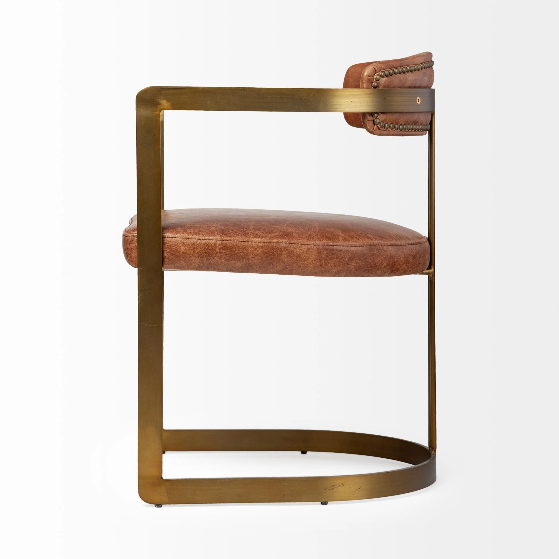 Brown Leather Seat With Gold Iron Frame Dining Chair By Homeroots - Image 4